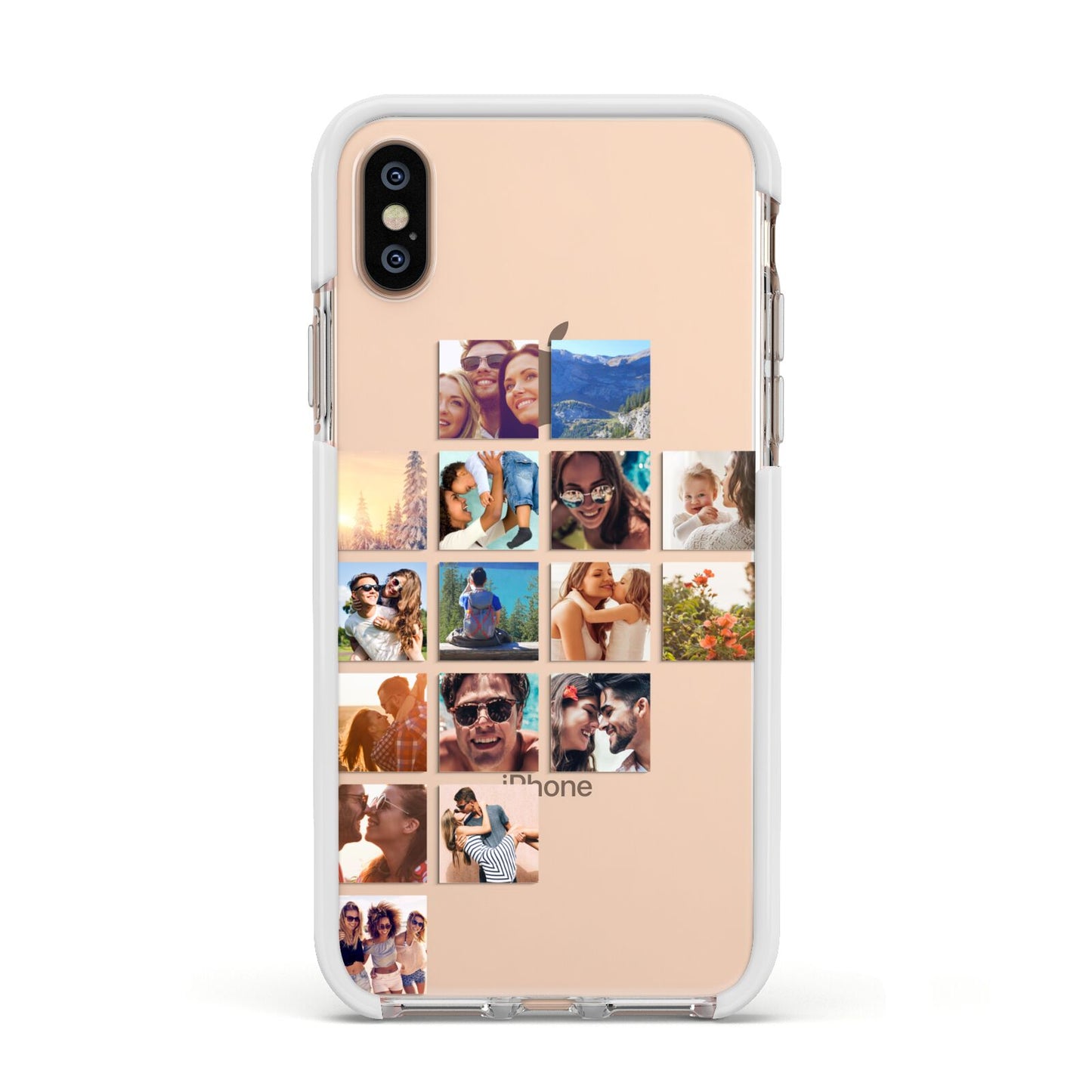 Left Diagonal Photo Montage Upload Apple iPhone Xs Impact Case White Edge on Gold Phone
