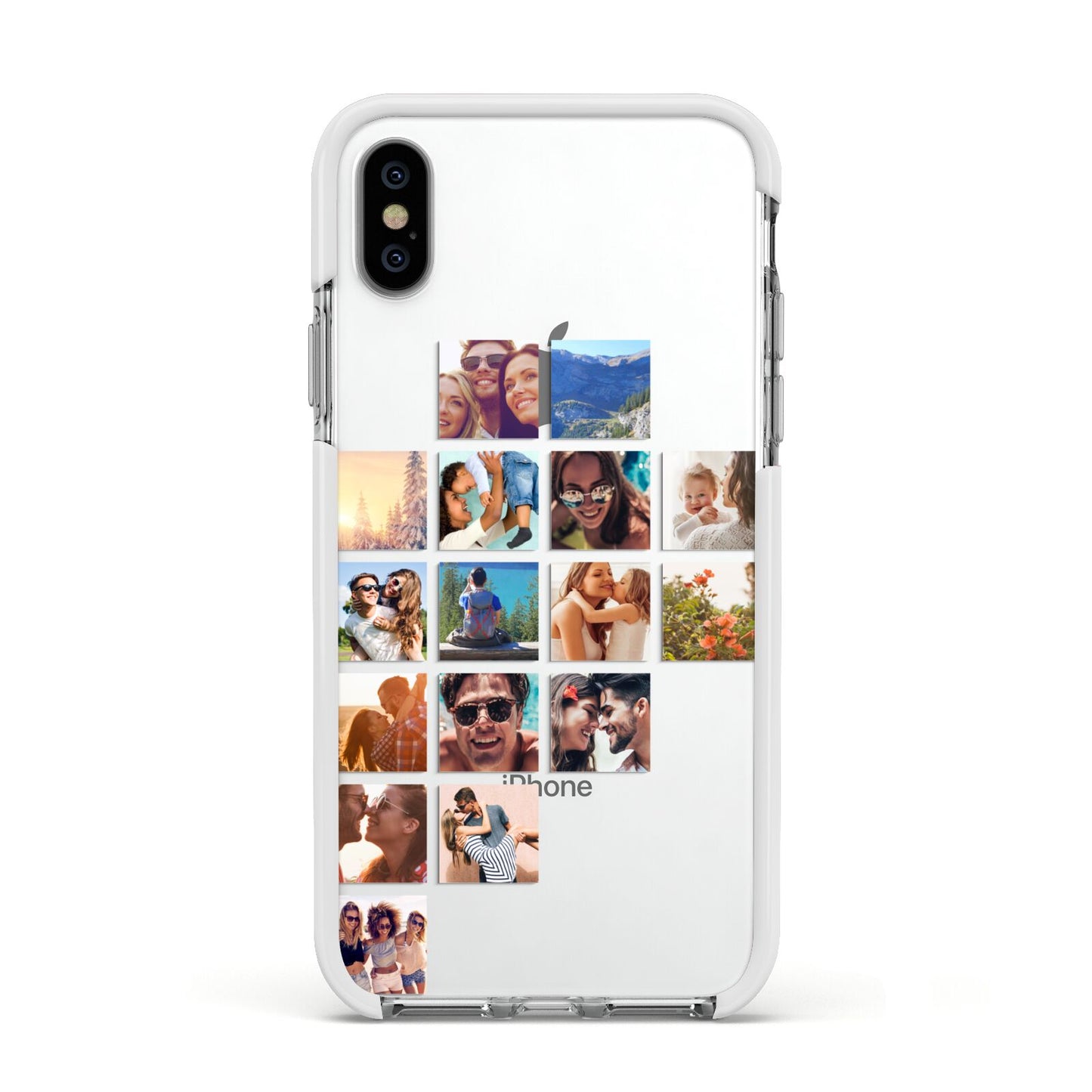 Left Diagonal Photo Montage Upload Apple iPhone Xs Impact Case White Edge on Silver Phone