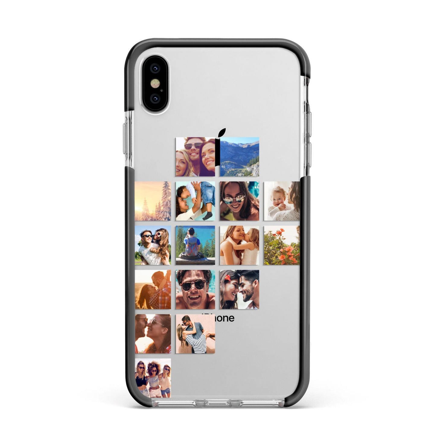 Left Diagonal Photo Montage Upload Apple iPhone Xs Max Impact Case Black Edge on Silver Phone