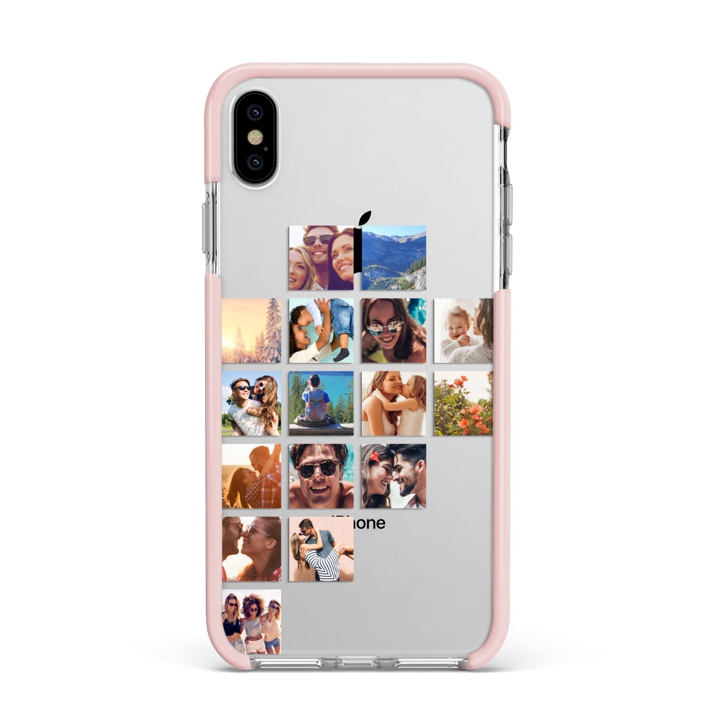 Left Diagonal Photo Montage Upload Apple iPhone Xs Max Impact Case Pink Edge on Silver Phone