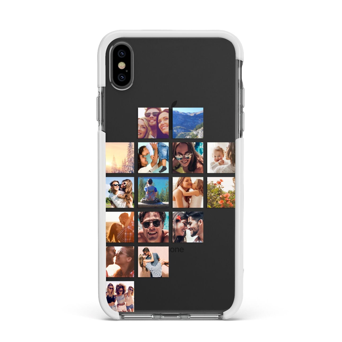 Left Diagonal Photo Montage Upload Apple iPhone Xs Max Impact Case White Edge on Black Phone