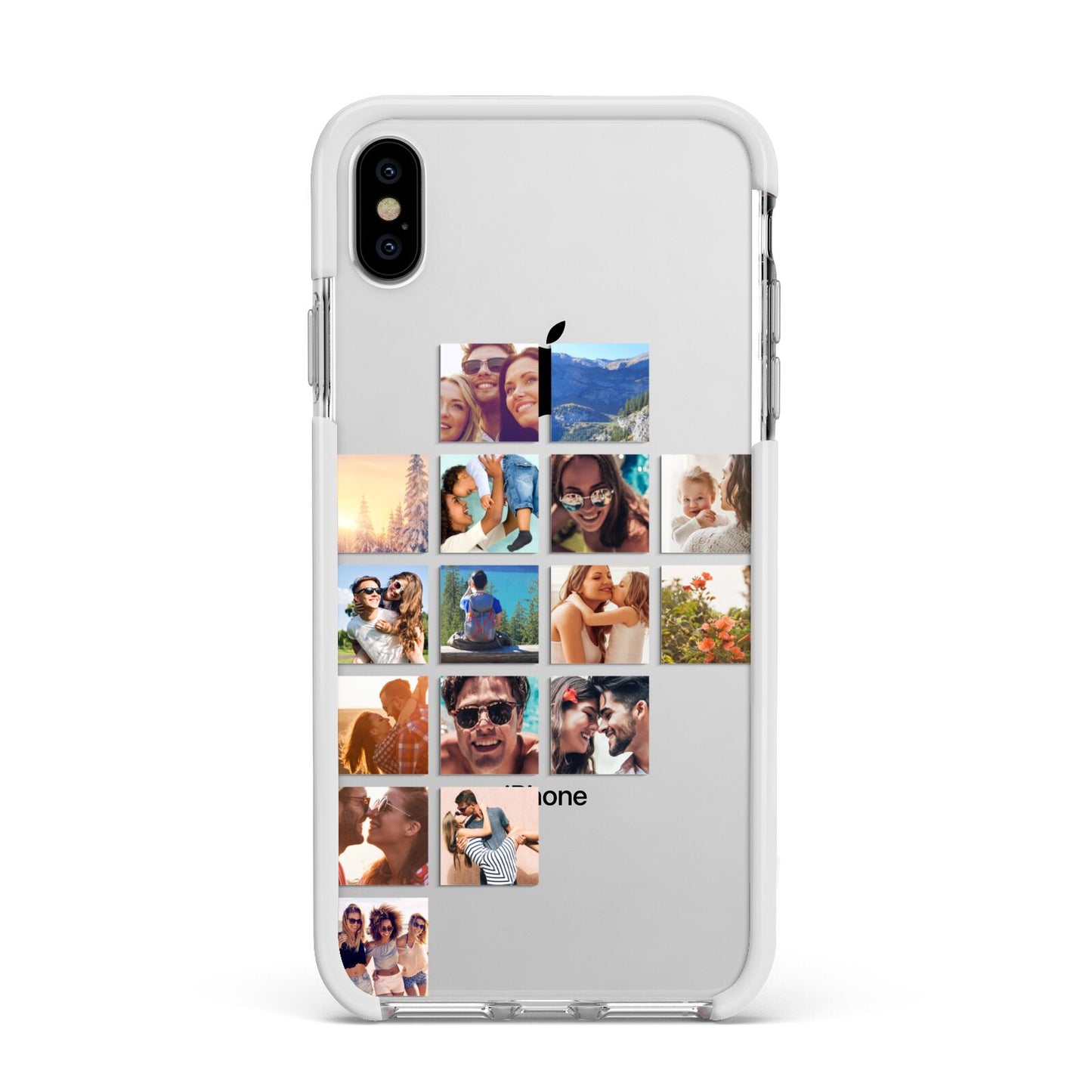 Left Diagonal Photo Montage Upload Apple iPhone Xs Max Impact Case White Edge on Silver Phone