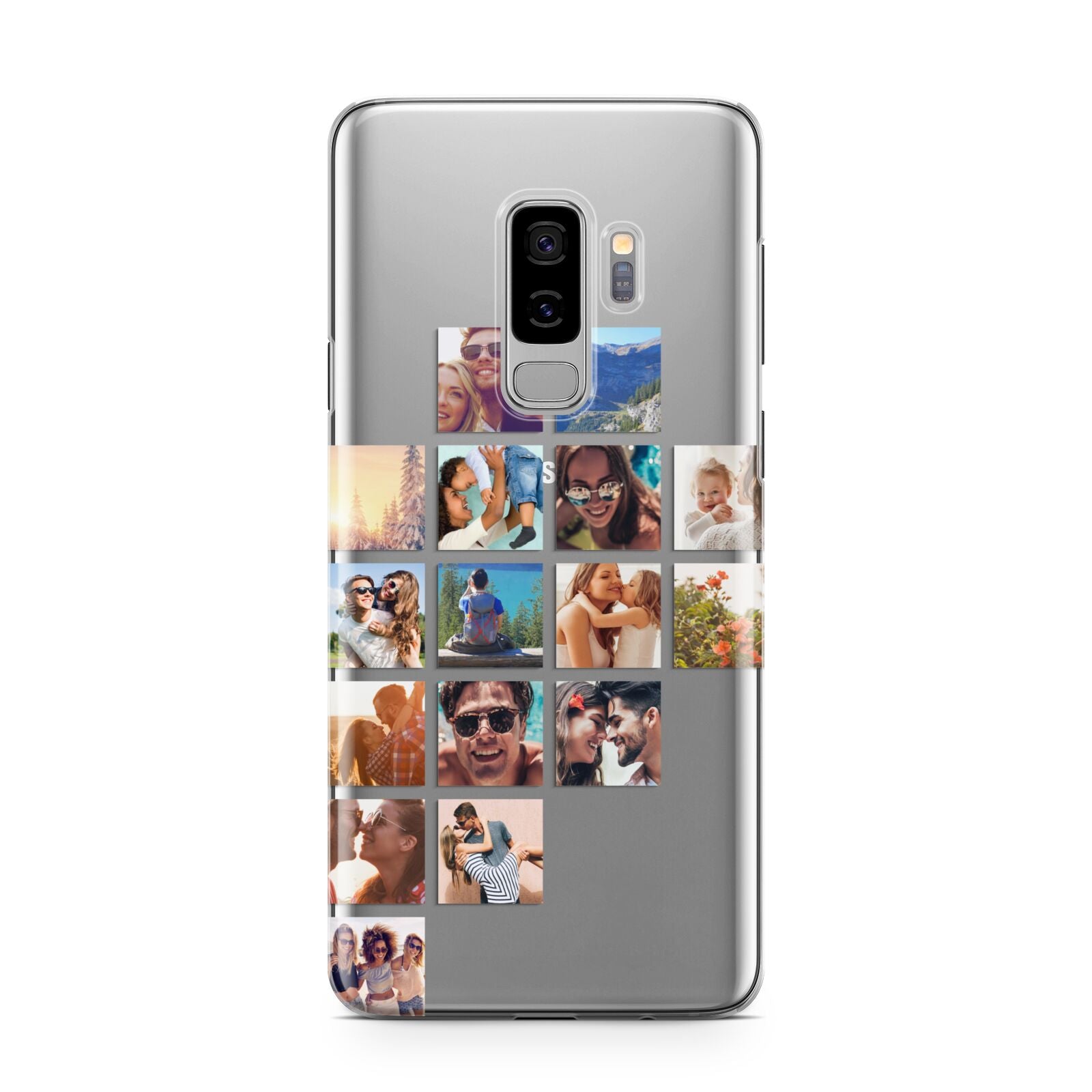 Left Diagonal Photo Montage Upload Samsung Galaxy S9 Plus Case on Silver phone