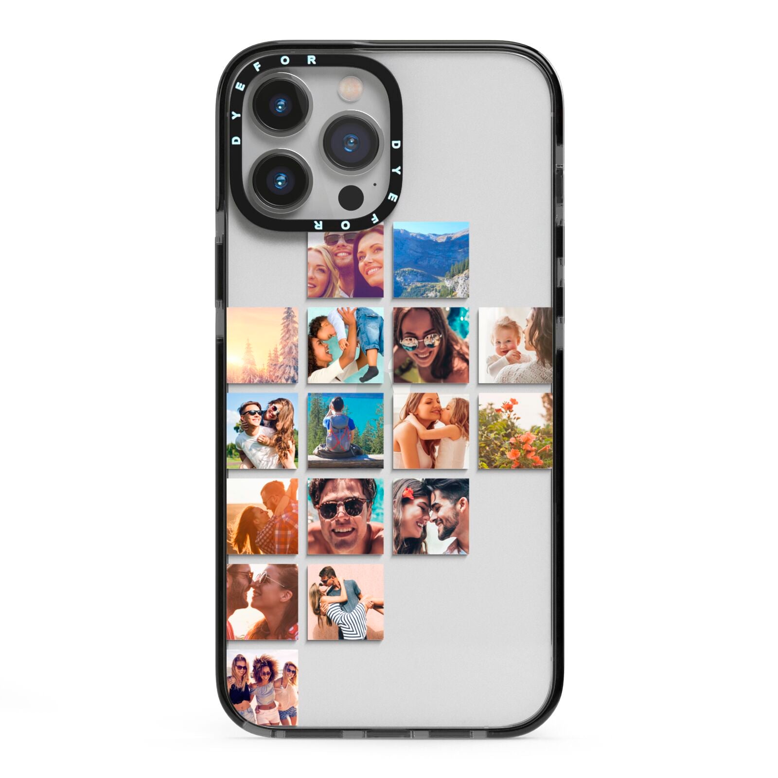 Left Diagonal Photo Montage Upload iPhone 13 Pro Max Black Impact Case on Silver phone