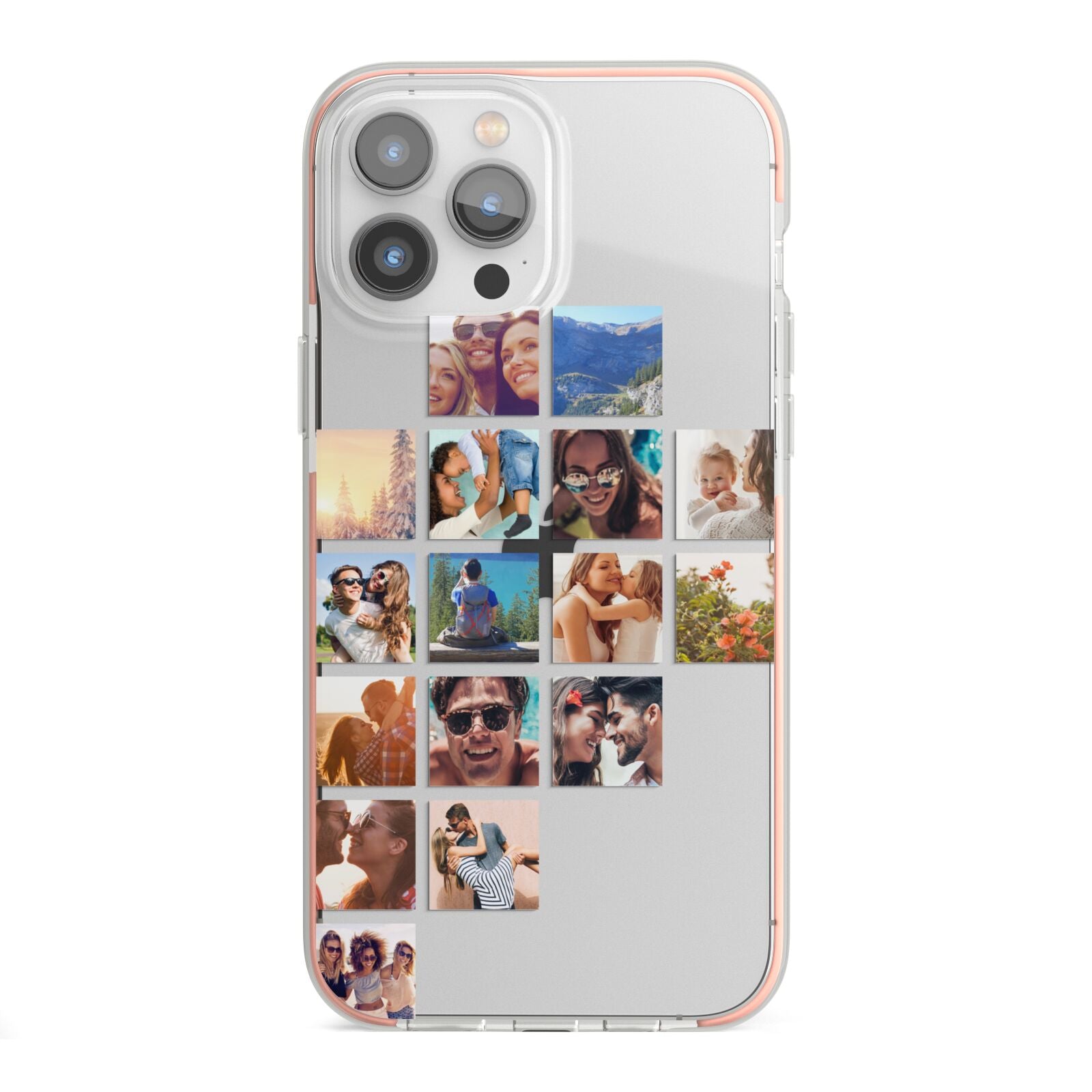 Left Diagonal Photo Montage Upload iPhone 13 Pro Max TPU Impact Case with Pink Edges