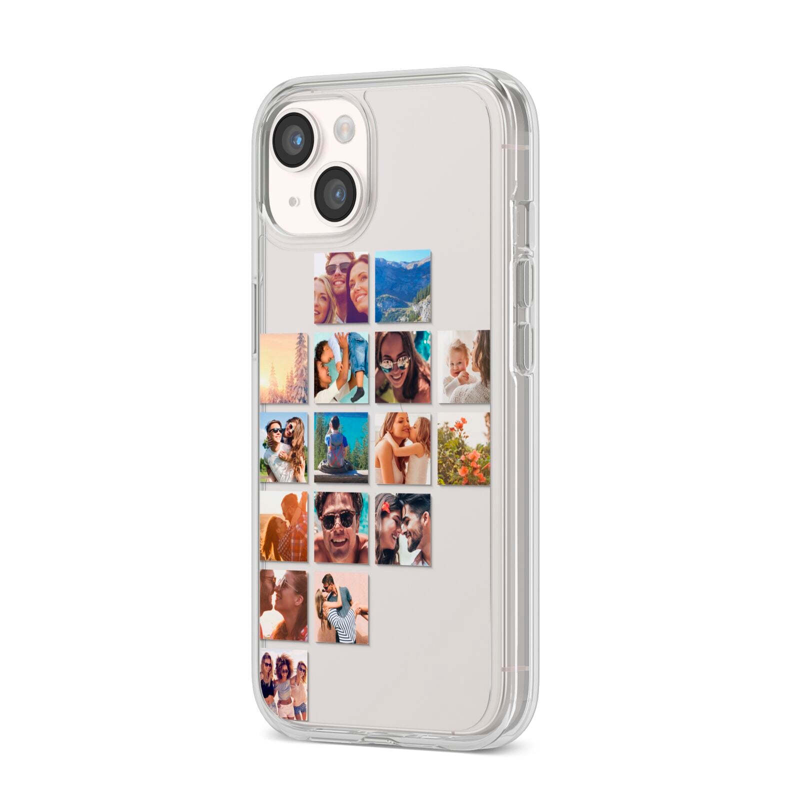 Left Diagonal Photo Montage Upload iPhone 14 Clear Tough Case Starlight Angled Image