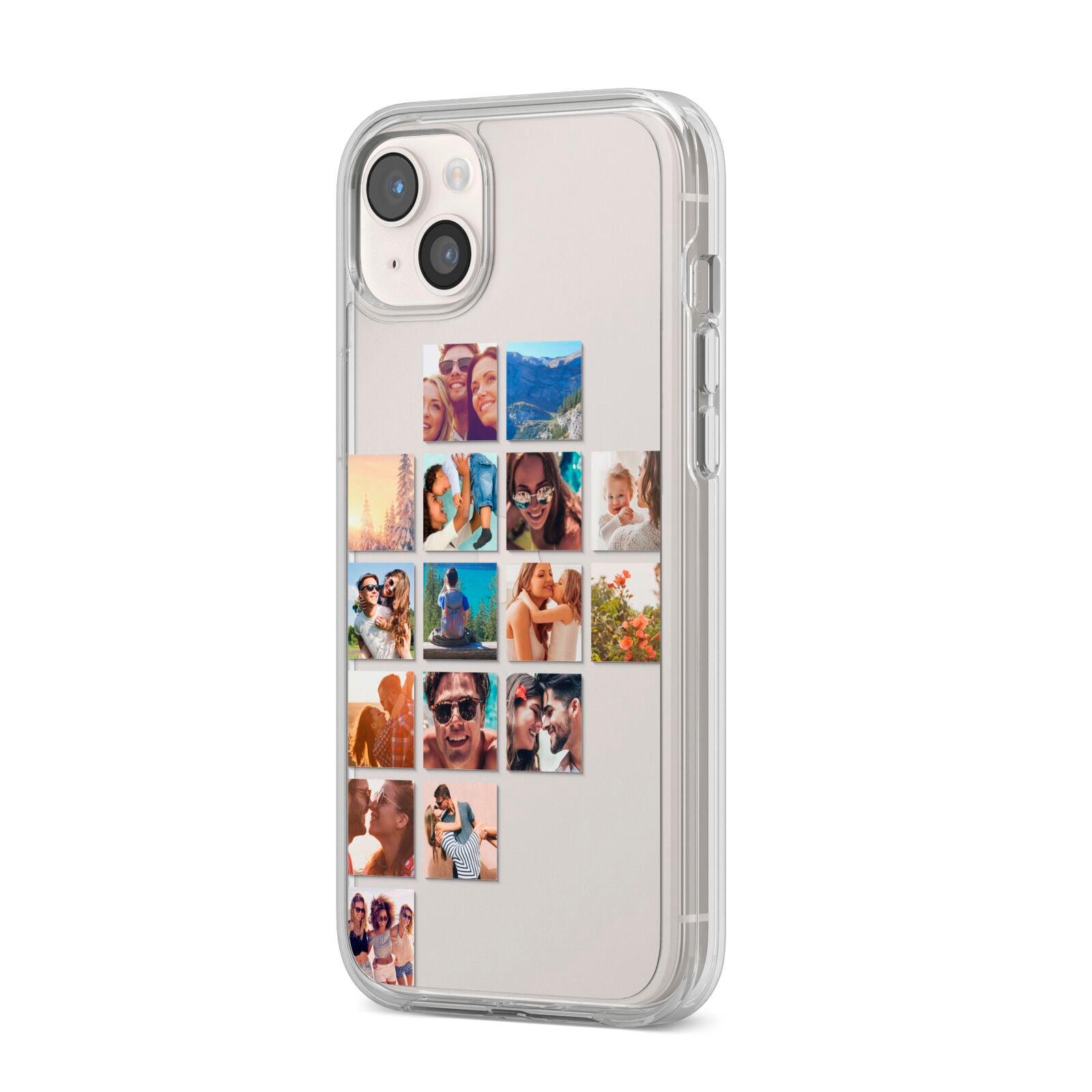 Left Diagonal Photo Montage Upload iPhone 14 Plus Clear Tough Case Starlight Angled Image