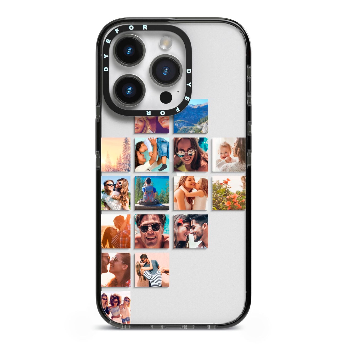 Left Diagonal Photo Montage Upload iPhone 14 Pro Black Impact Case on Silver phone