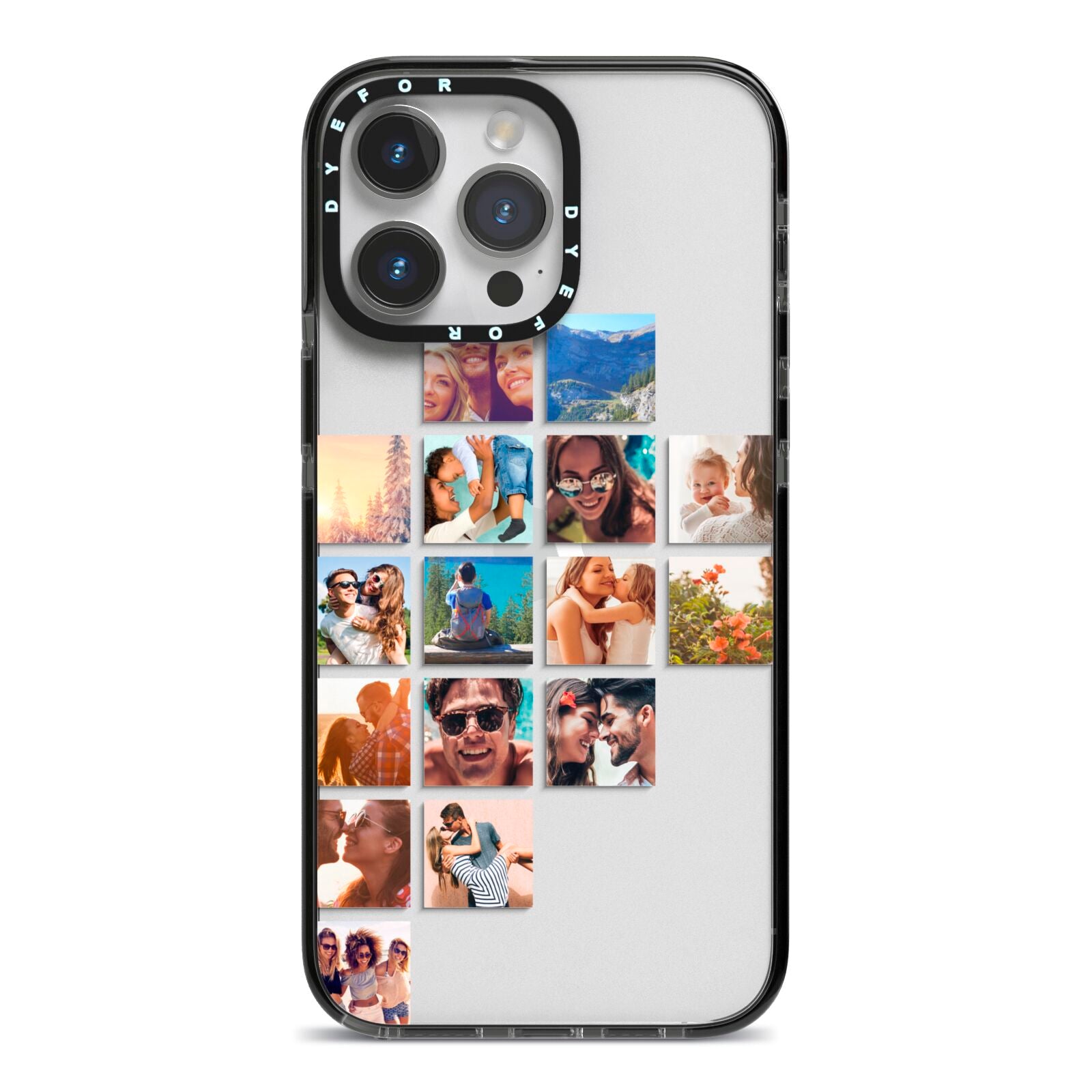Left Diagonal Photo Montage Upload iPhone 14 Pro Max Black Impact Case on Silver phone