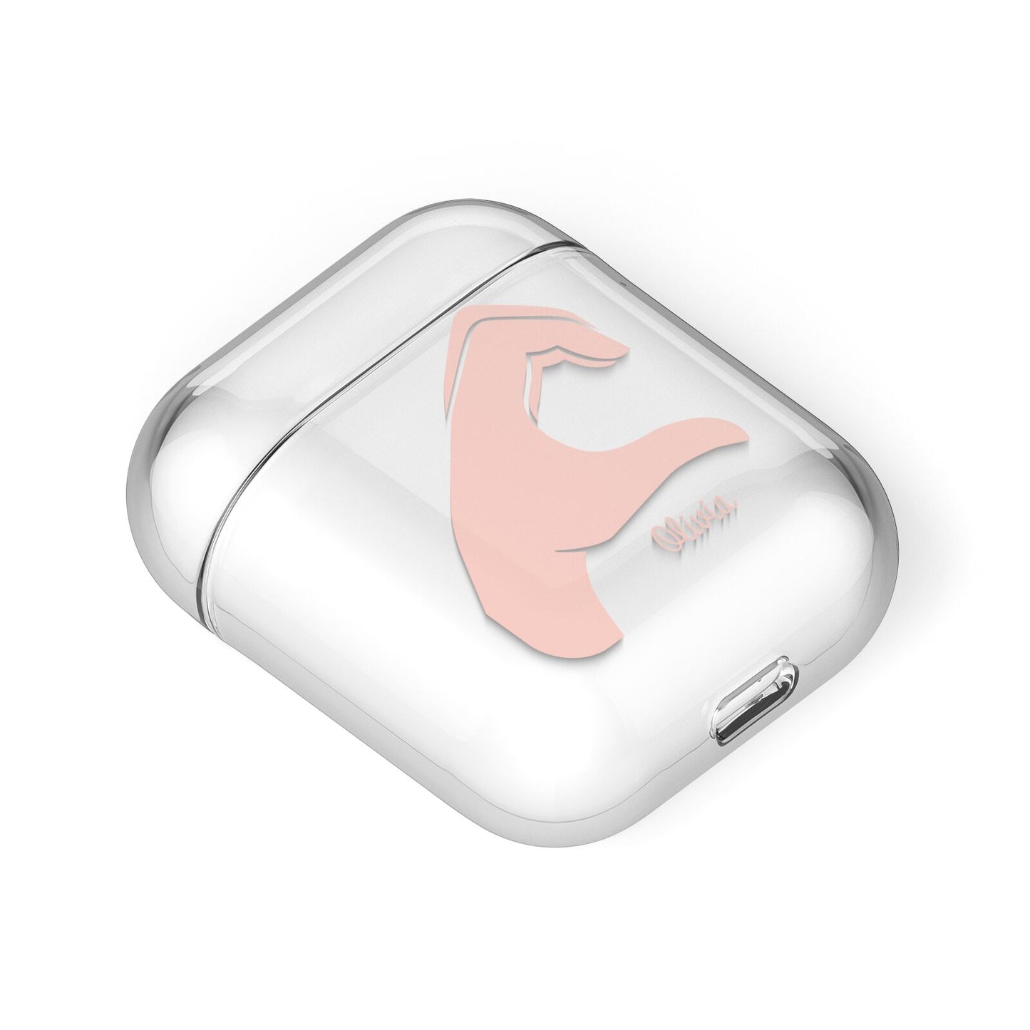 Left Hand in Half Heart with Name AirPods Case Laid Flat