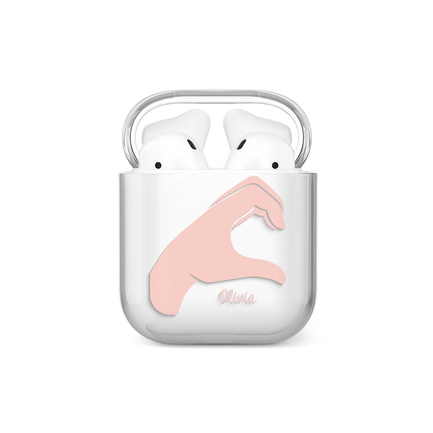 Left Hand in Half Heart with Name AirPods Case