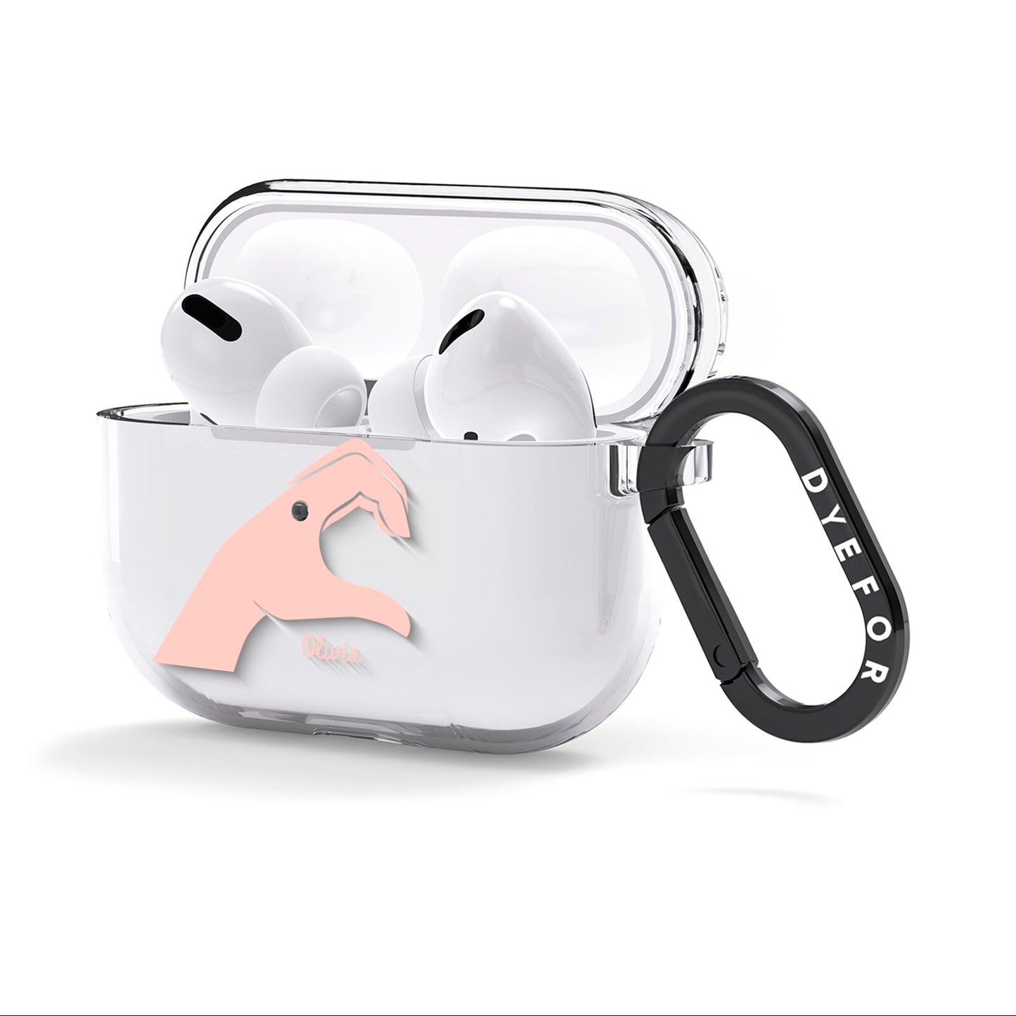 Left Hand in Half Heart with Name AirPods Clear Case 3rd Gen Side Image