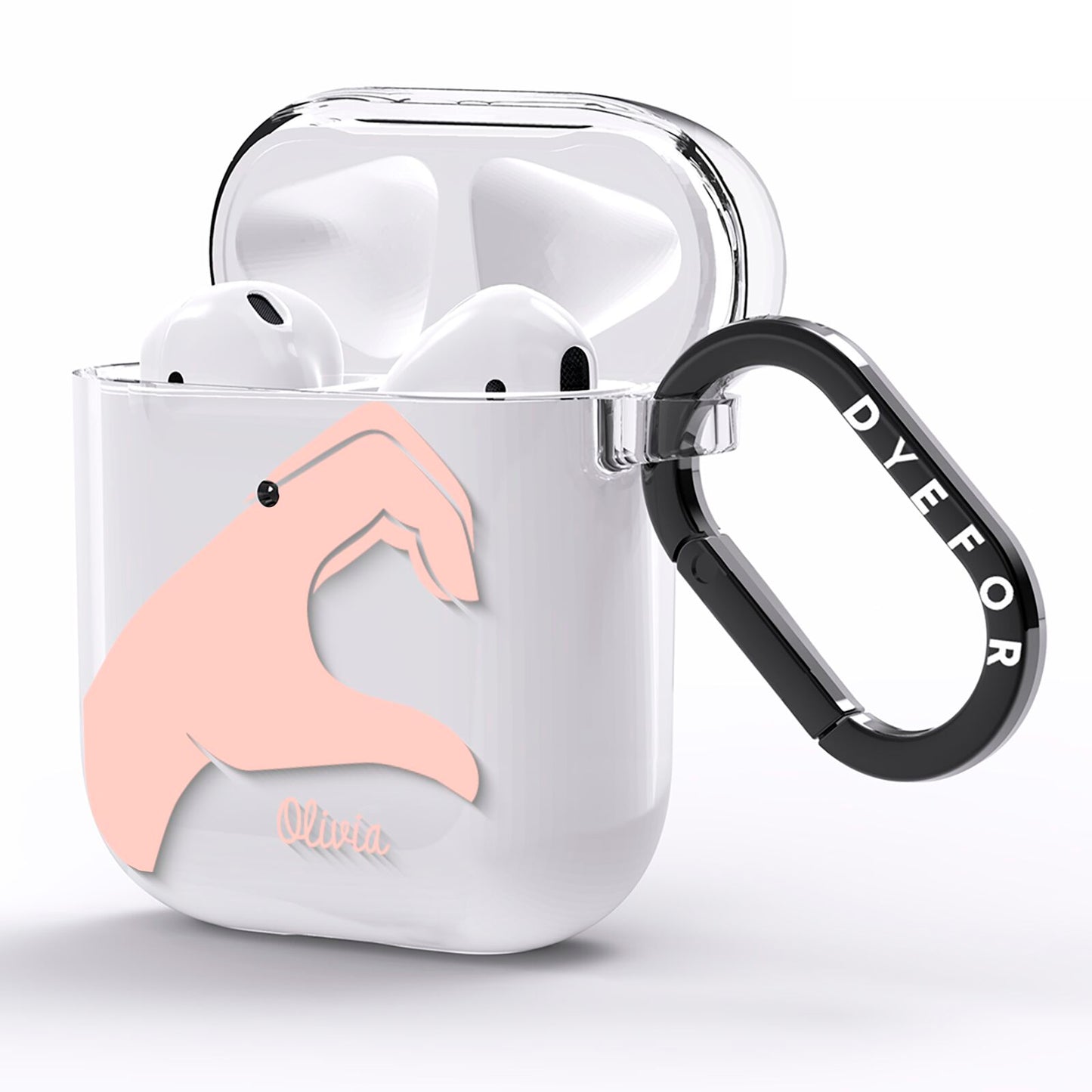 Left Hand in Half Heart with Name AirPods Clear Case Side Image