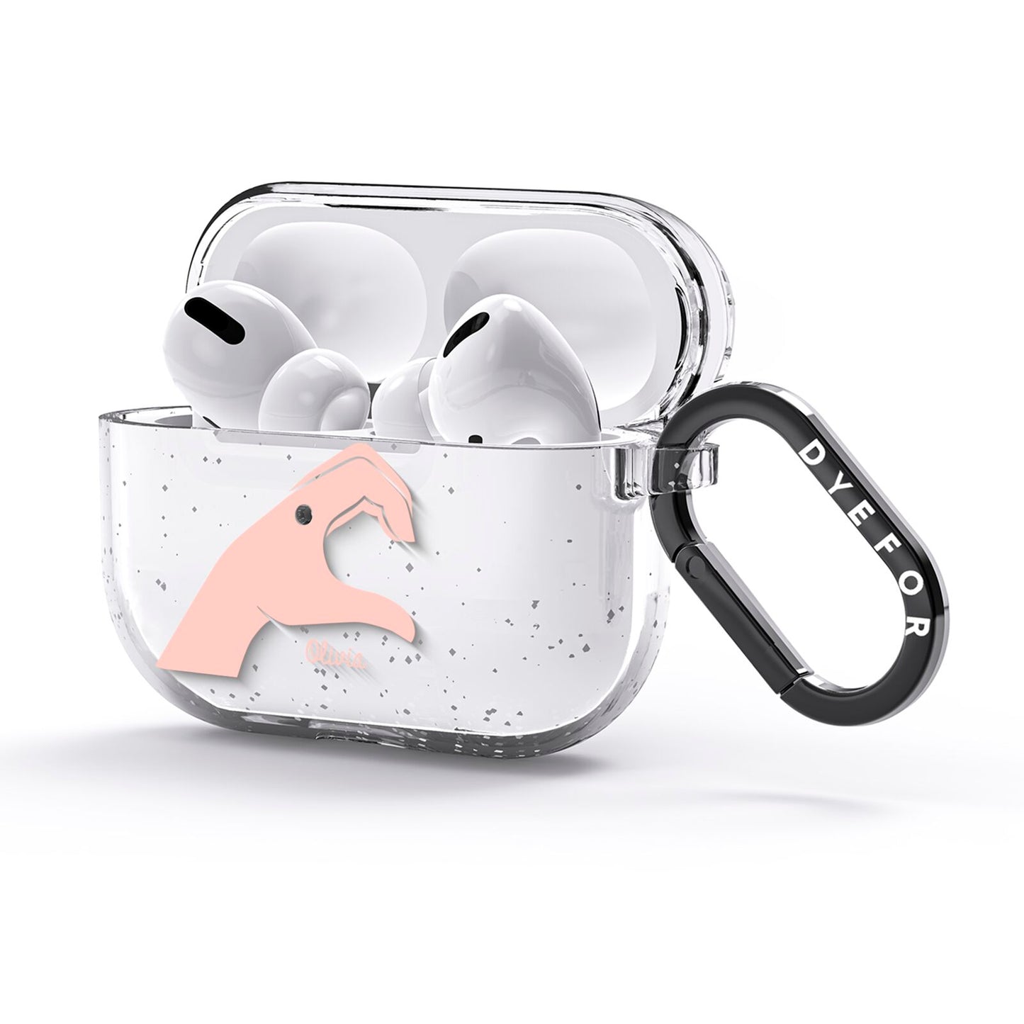 Left Hand in Half Heart with Name AirPods Glitter Case 3rd Gen Side Image