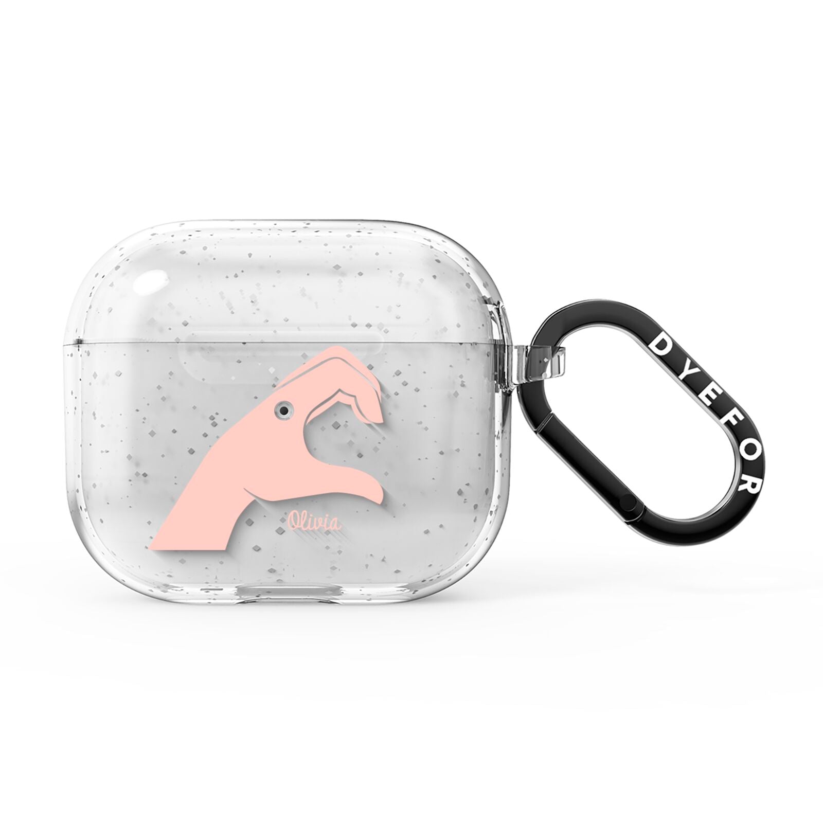 Left Hand in Half Heart with Name AirPods Glitter Case 3rd Gen