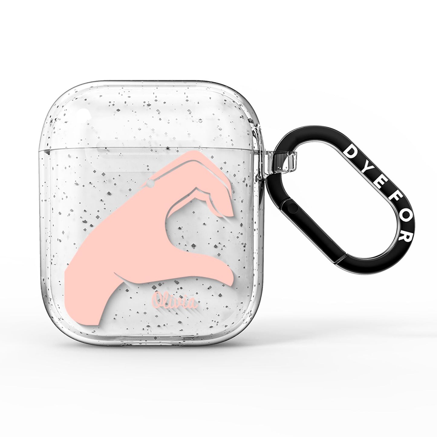 Left Hand in Half Heart with Name AirPods Glitter Case