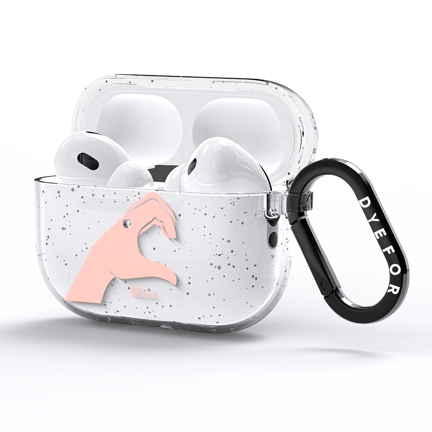 Left Hand in Half Heart with Name AirPods Pro Glitter Case Side Image