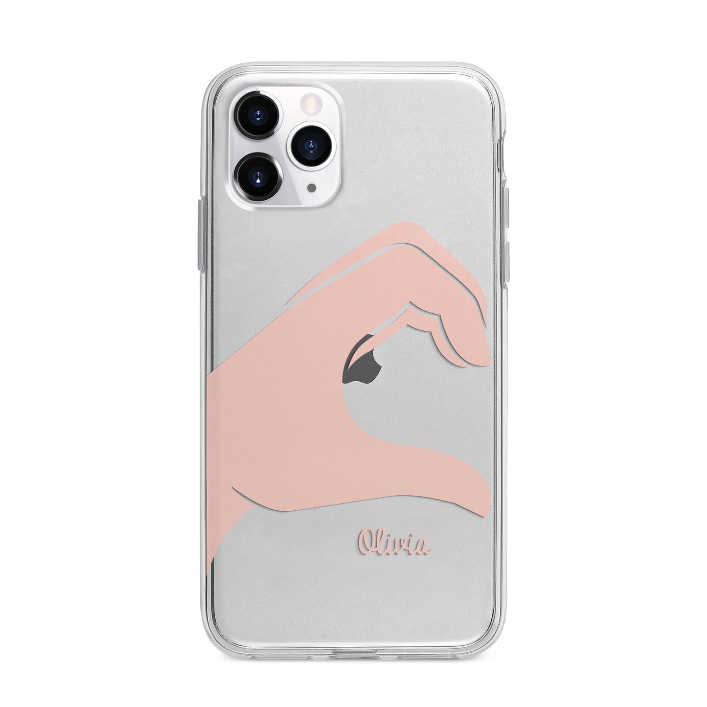 Left Hand in Half Heart with Name Apple iPhone 11 Pro Max in Silver with Bumper Case