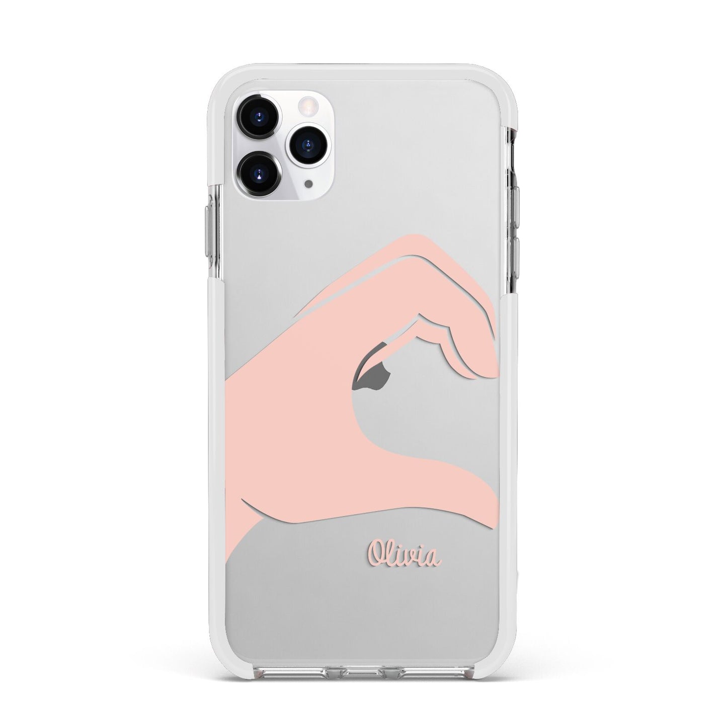 Left Hand in Half Heart with Name Apple iPhone 11 Pro Max in Silver with White Impact Case