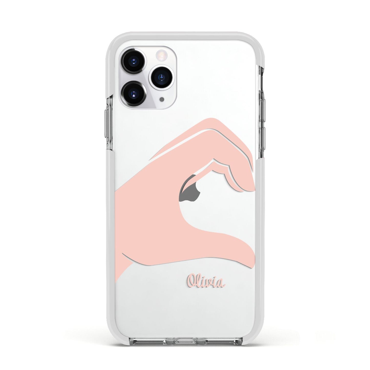 Left Hand in Half Heart with Name Apple iPhone 11 Pro in Silver with White Impact Case
