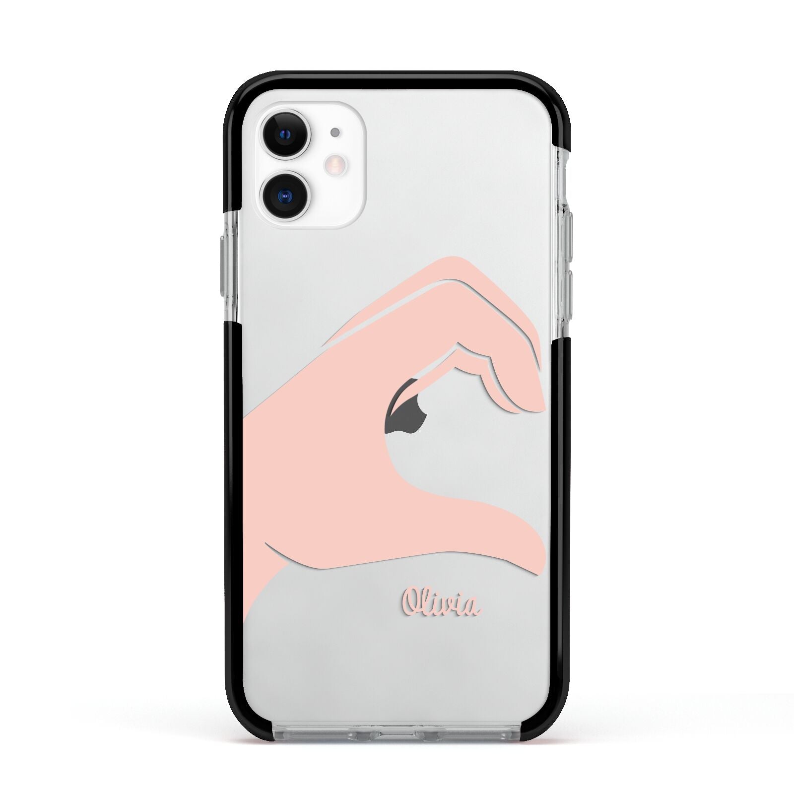 Left Hand in Half Heart with Name Apple iPhone 11 in White with Black Impact Case
