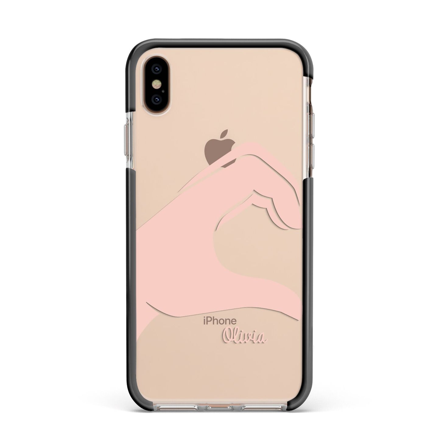 Left Hand in Half Heart with Name Apple iPhone Xs Max Impact Case Black Edge on Gold Phone