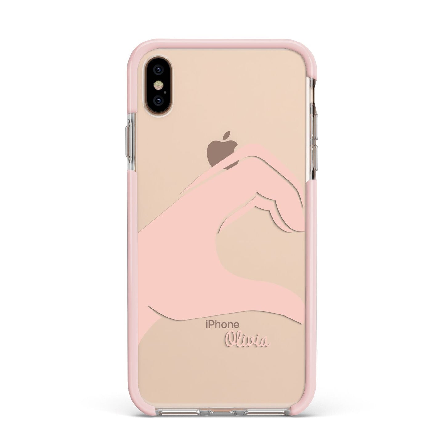 Left Hand in Half Heart with Name Apple iPhone Xs Max Impact Case Pink Edge on Gold Phone
