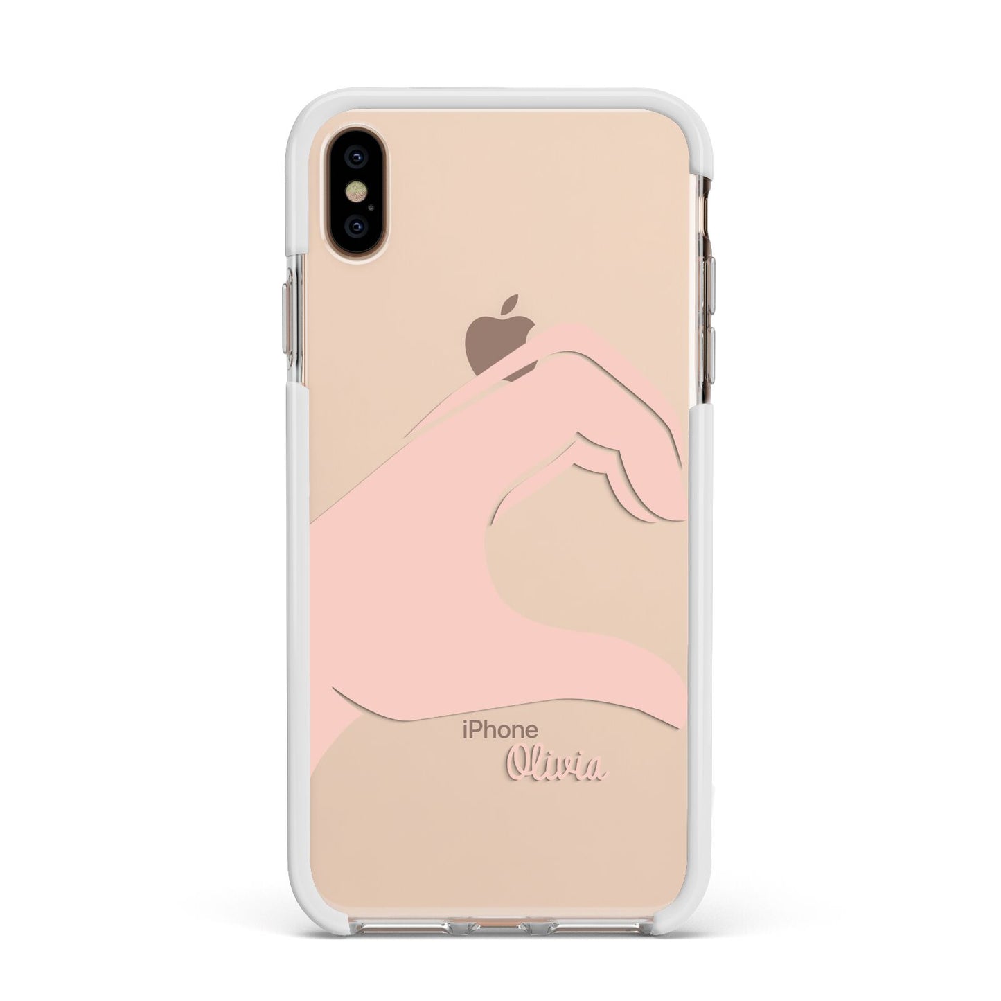 Left Hand in Half Heart with Name Apple iPhone Xs Max Impact Case White Edge on Gold Phone