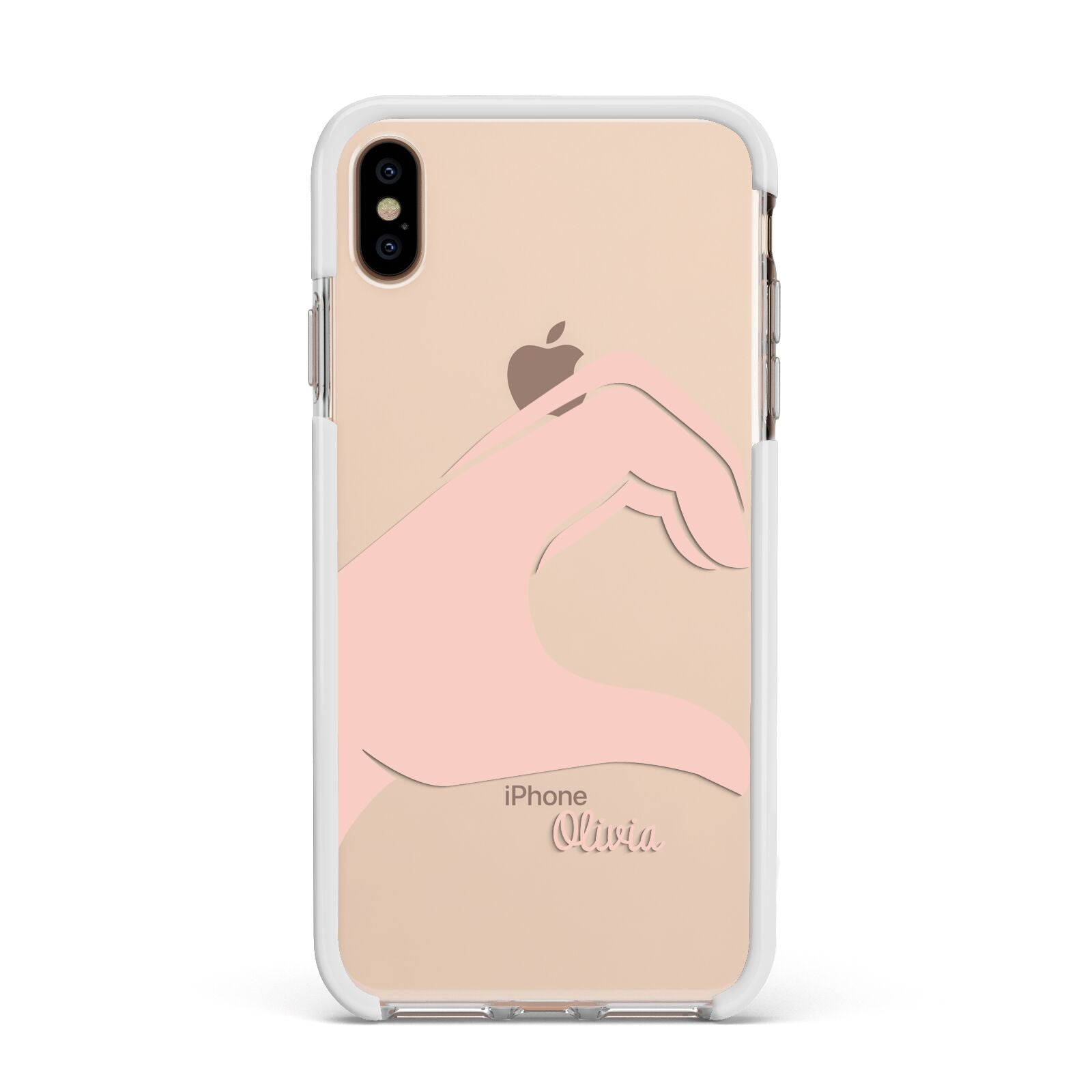 Left Hand in Half Heart with Name Apple iPhone Xs Max Impact Case White Edge on Gold Phone
