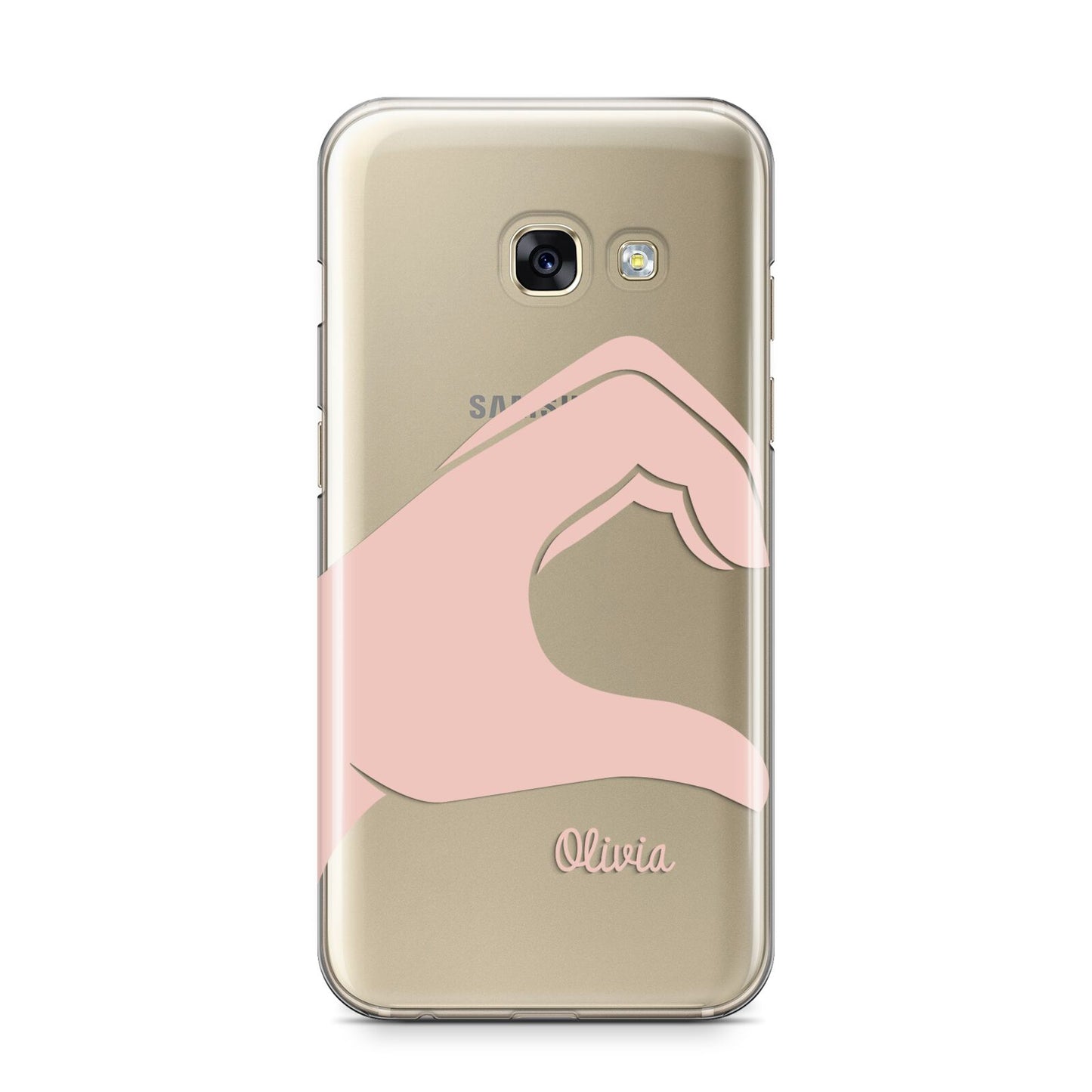 Left Hand in Half Heart with Name Samsung Galaxy A3 2017 Case on gold phone