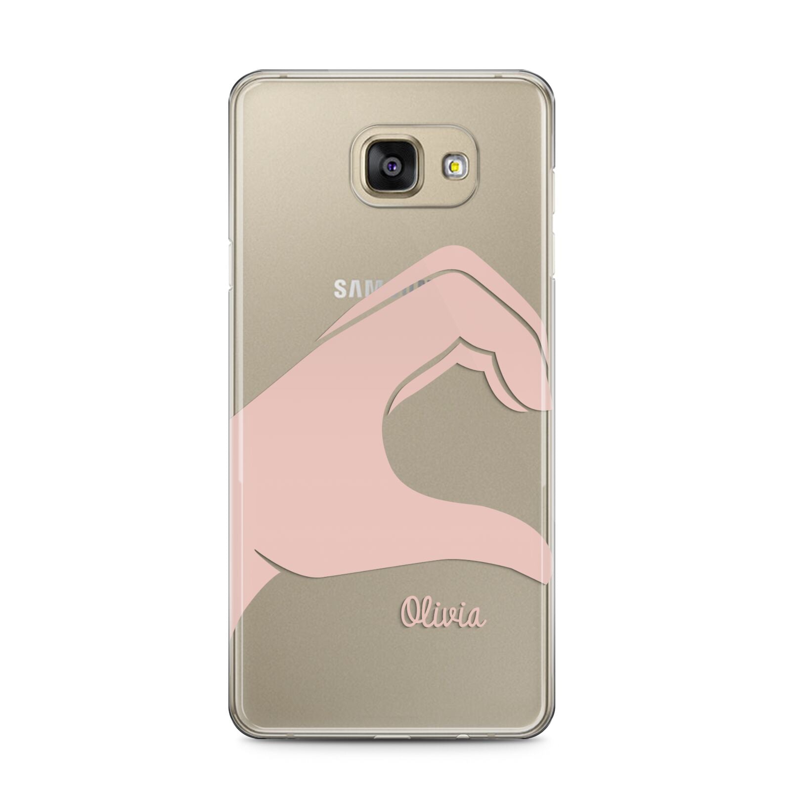 Left Hand in Half Heart with Name Samsung Galaxy A5 2016 Case on gold phone