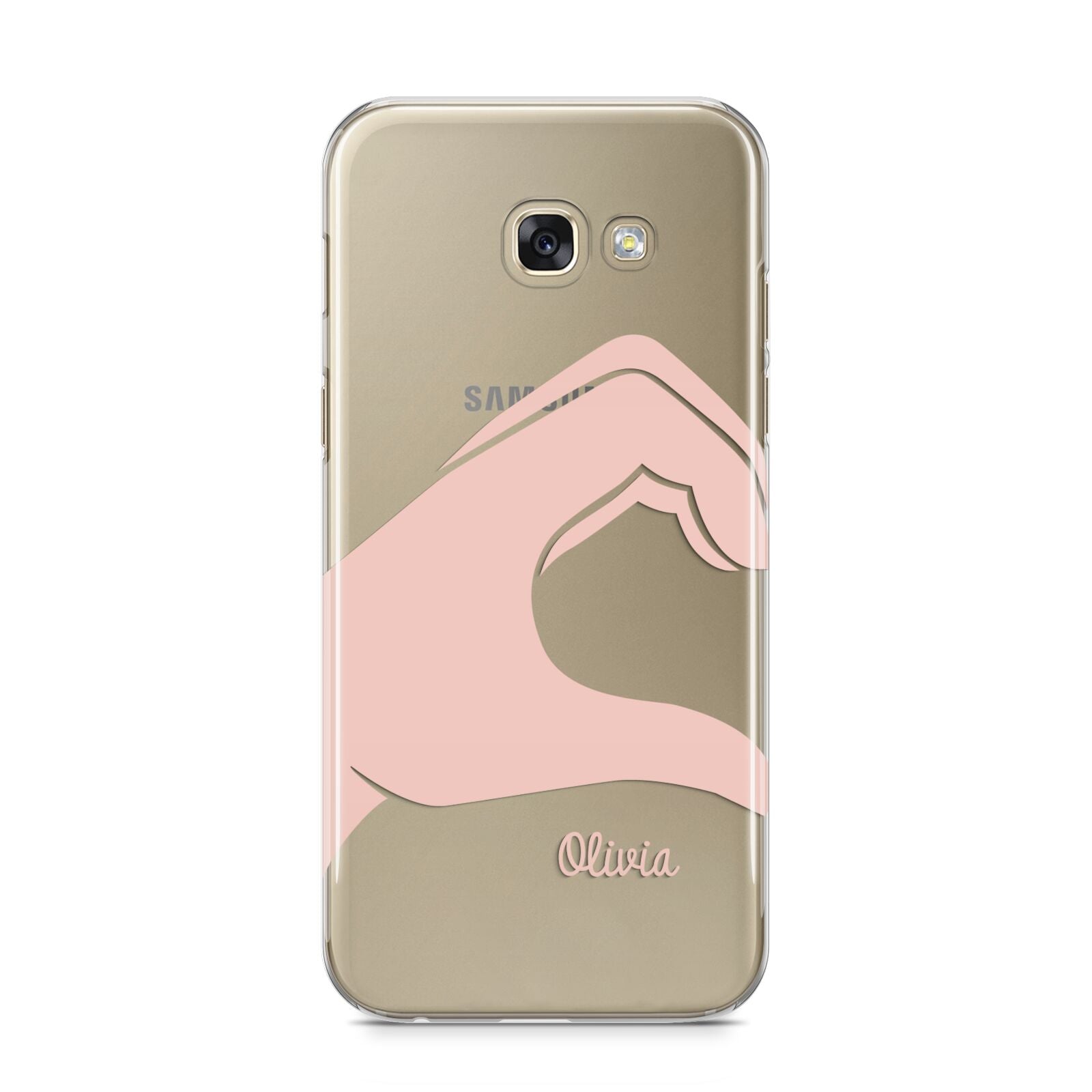 Left Hand in Half Heart with Name Samsung Galaxy A5 2017 Case on gold phone