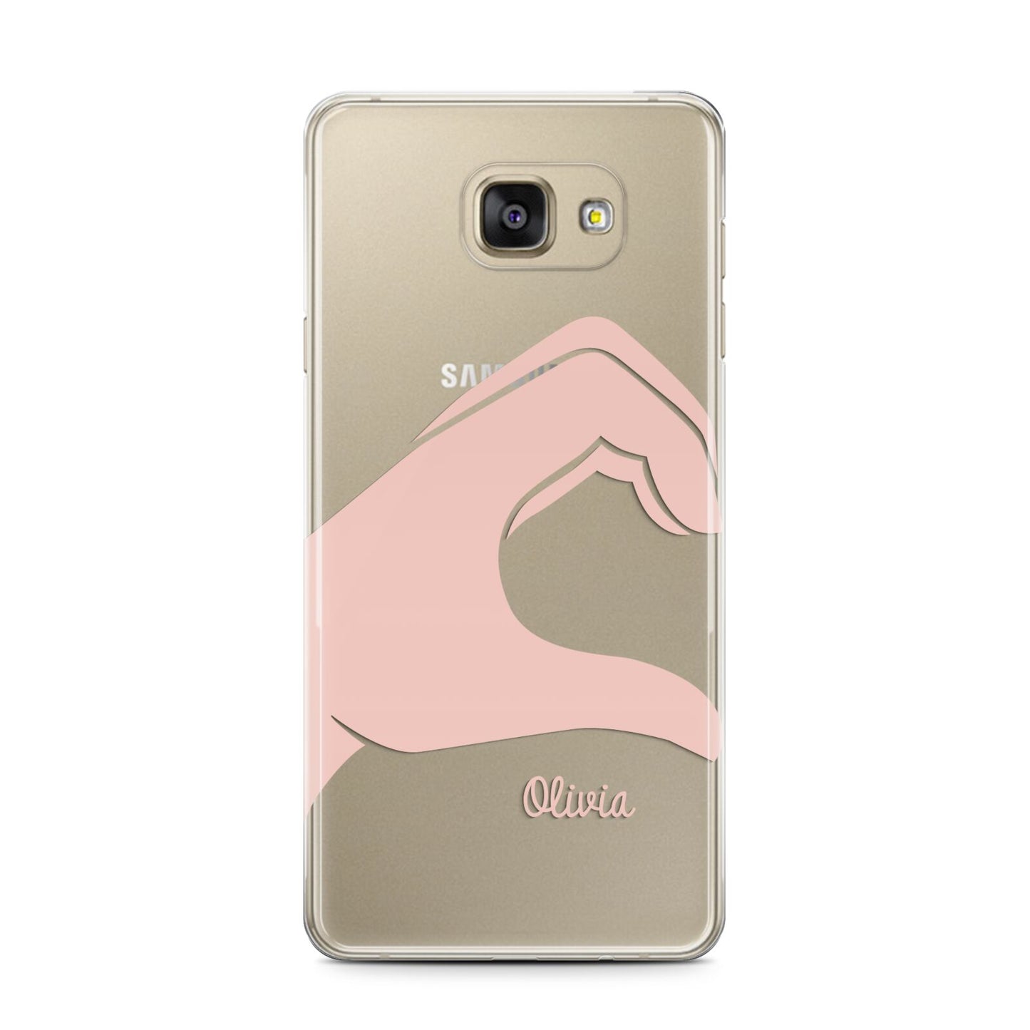 Left Hand in Half Heart with Name Samsung Galaxy A7 2016 Case on gold phone