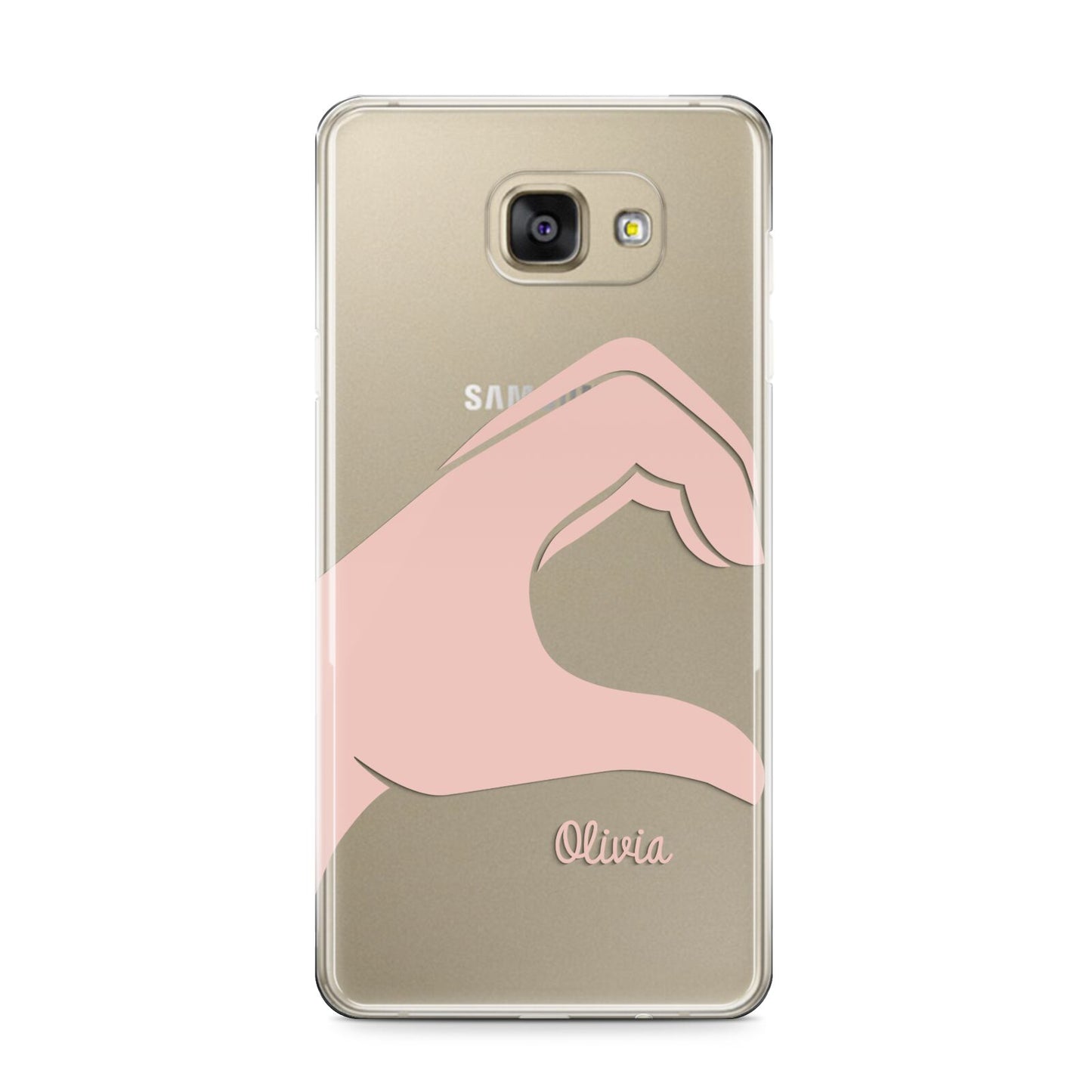 Left Hand in Half Heart with Name Samsung Galaxy A9 2016 Case on gold phone