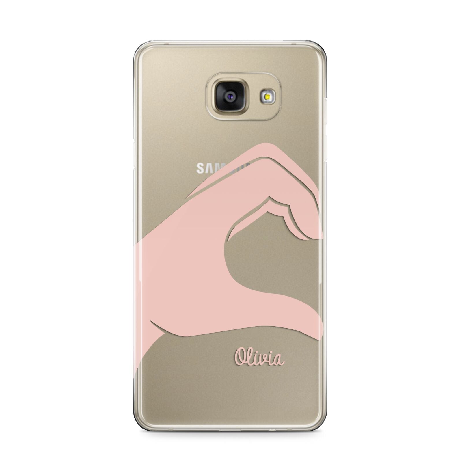Left Hand in Half Heart with Name Samsung Galaxy A9 2016 Case on gold phone