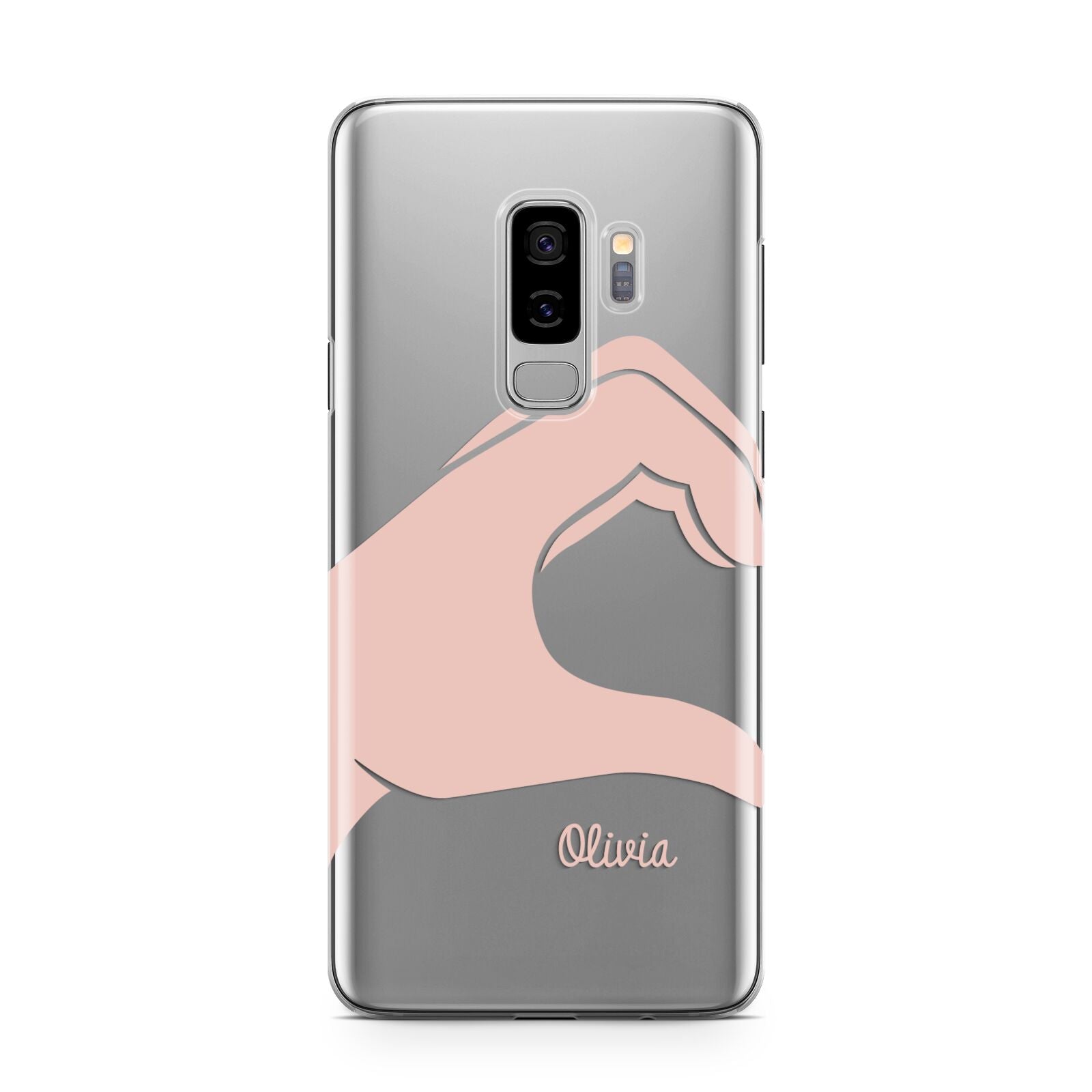 Left Hand in Half Heart with Name Samsung Galaxy S9 Plus Case on Silver phone