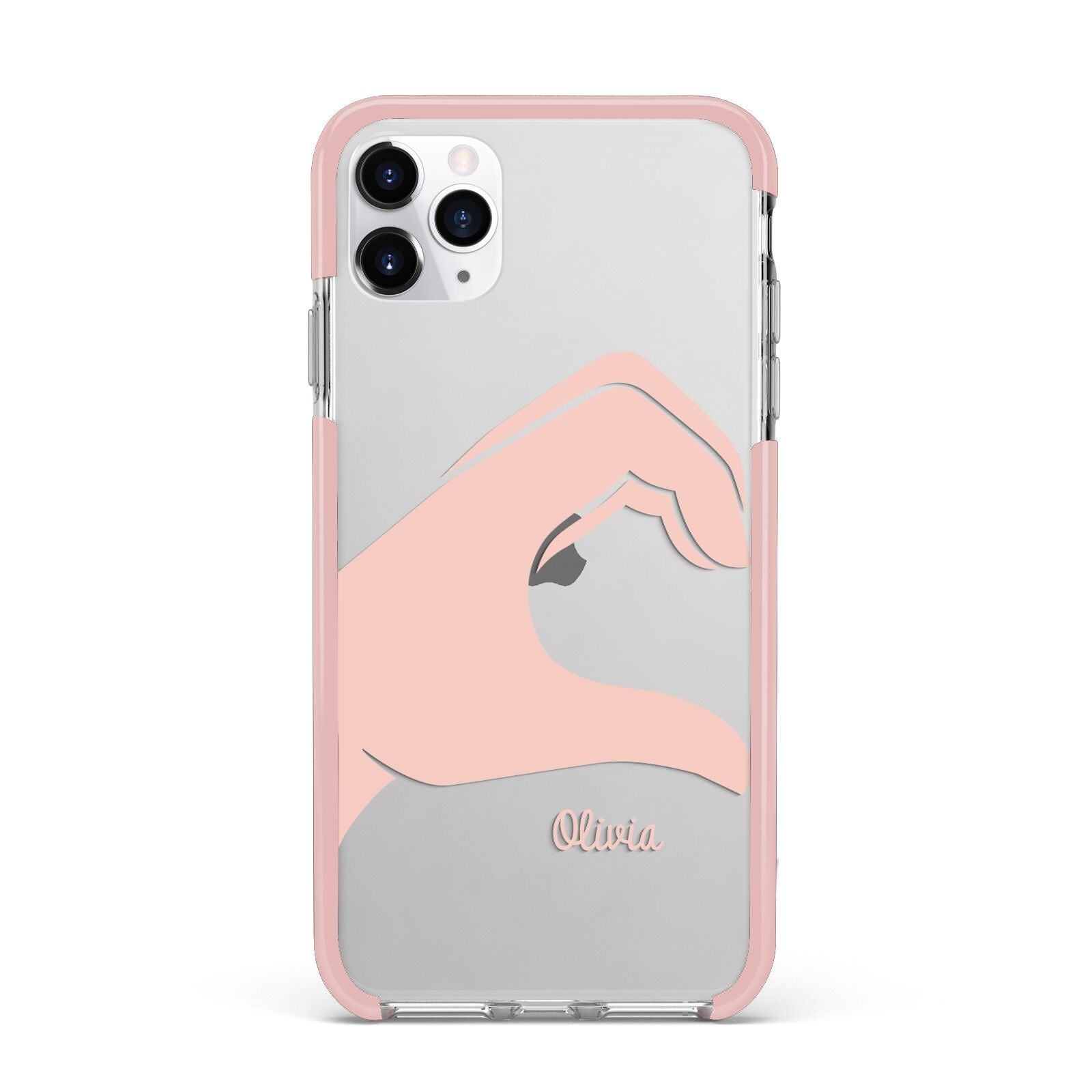 Left Hand in Half Heart with Name iPhone 11 Pro Max Impact Pink Edge Case