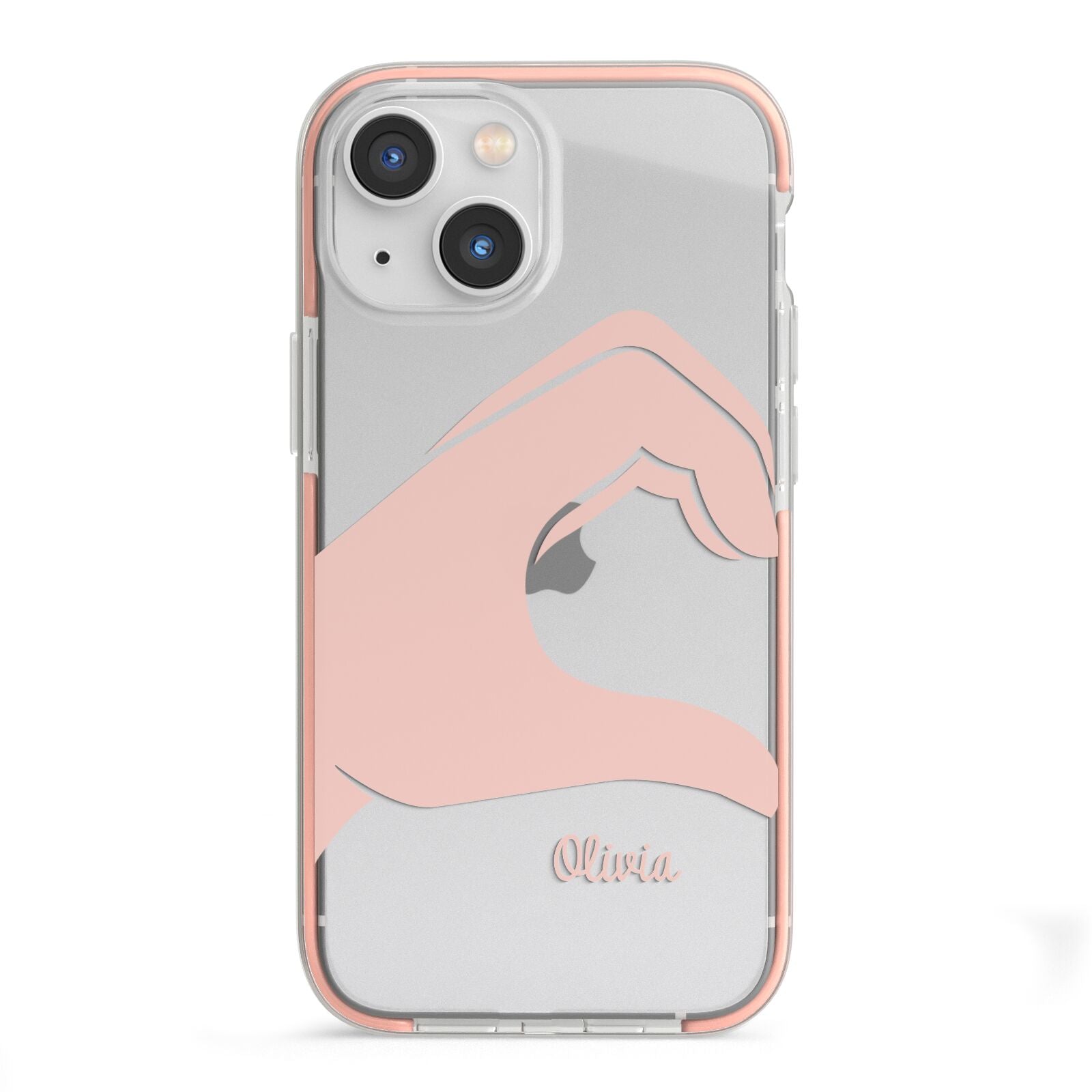 Left Hand in Half Heart with Name iPhone 13 Mini TPU Impact Case with Pink Edges