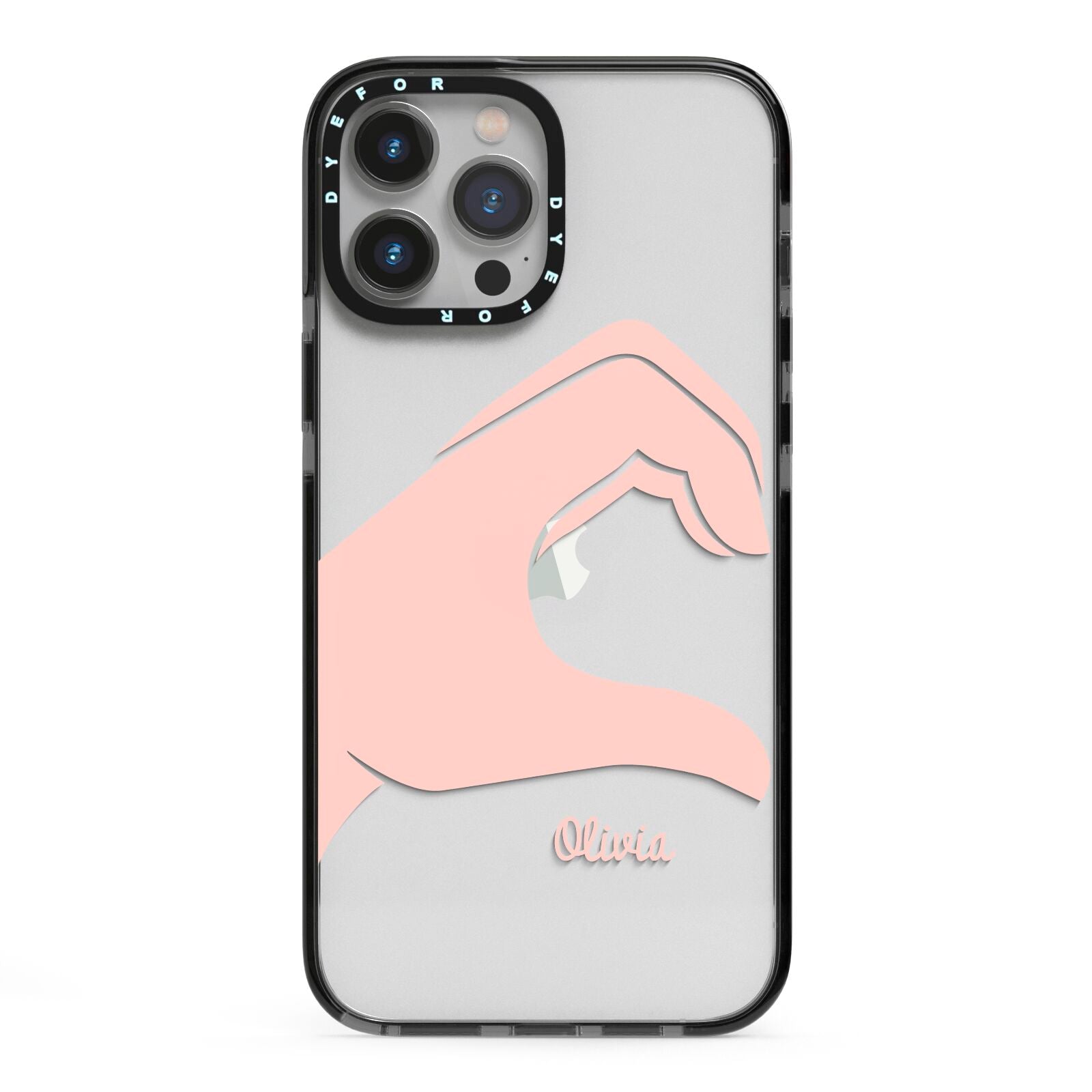 Left Hand in Half Heart with Name iPhone 13 Pro Max Black Impact Case on Silver phone