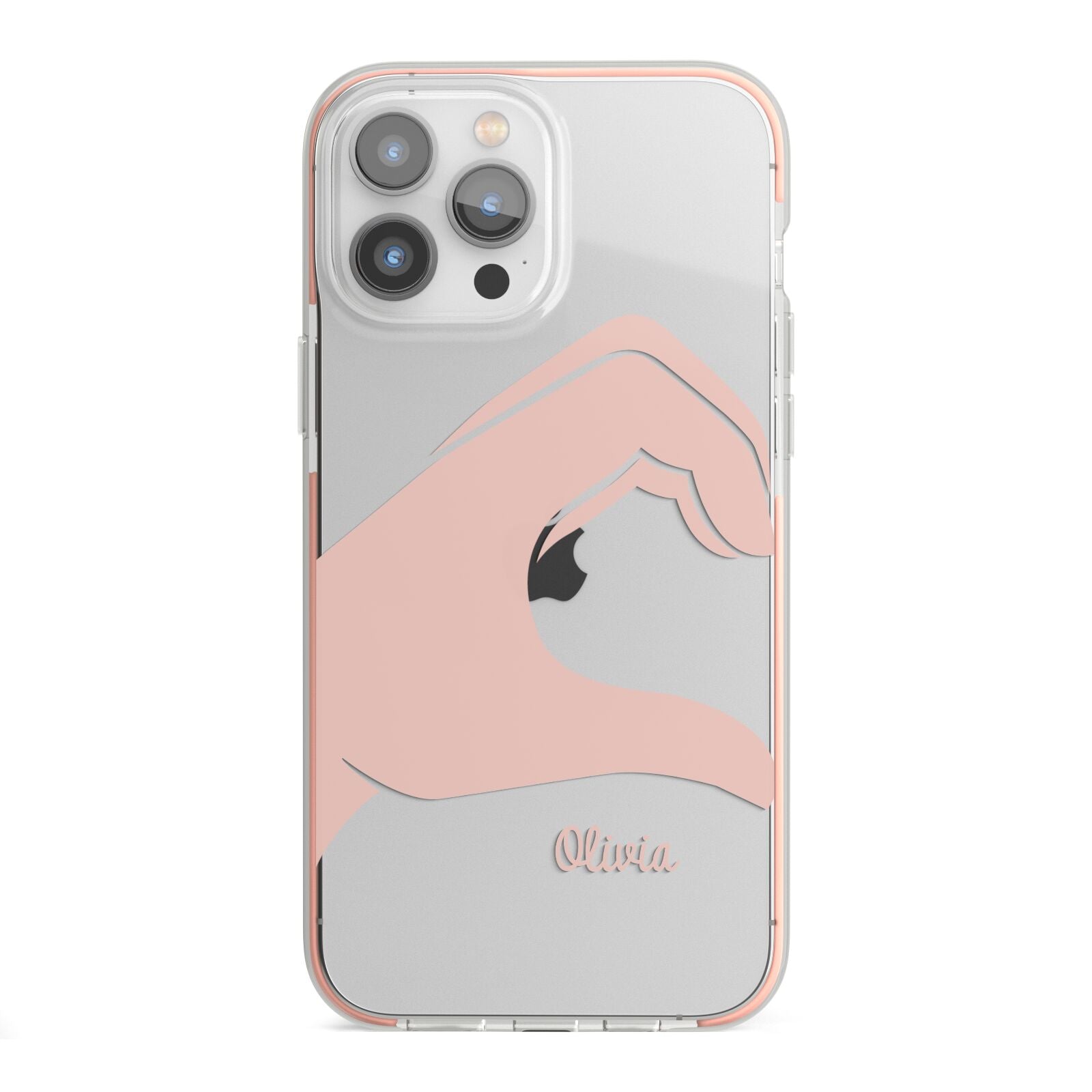 Left Hand in Half Heart with Name iPhone 13 Pro Max TPU Impact Case with Pink Edges