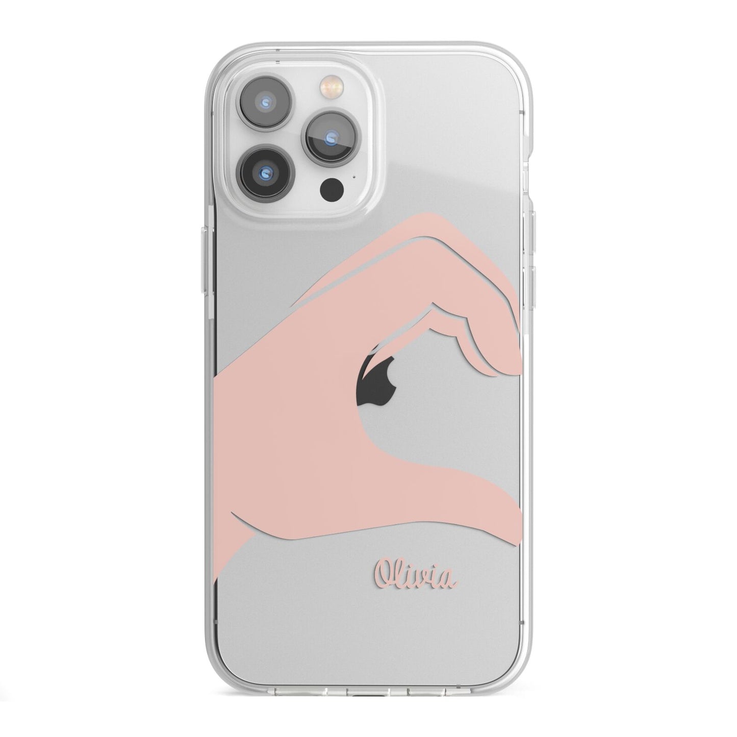 Left Hand in Half Heart with Name iPhone 13 Pro Max TPU Impact Case with White Edges
