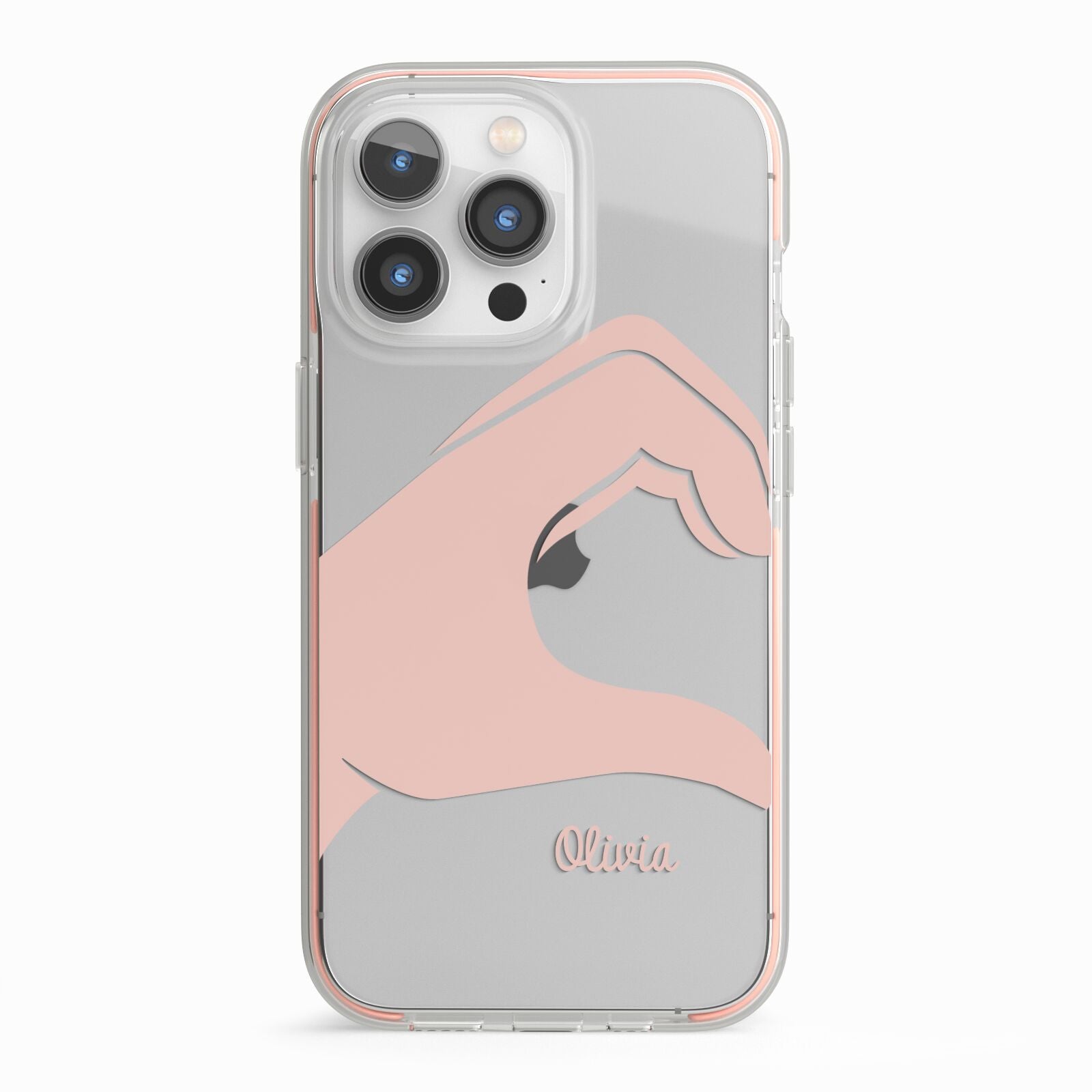 Left Hand in Half Heart with Name iPhone 13 Pro TPU Impact Case with Pink Edges