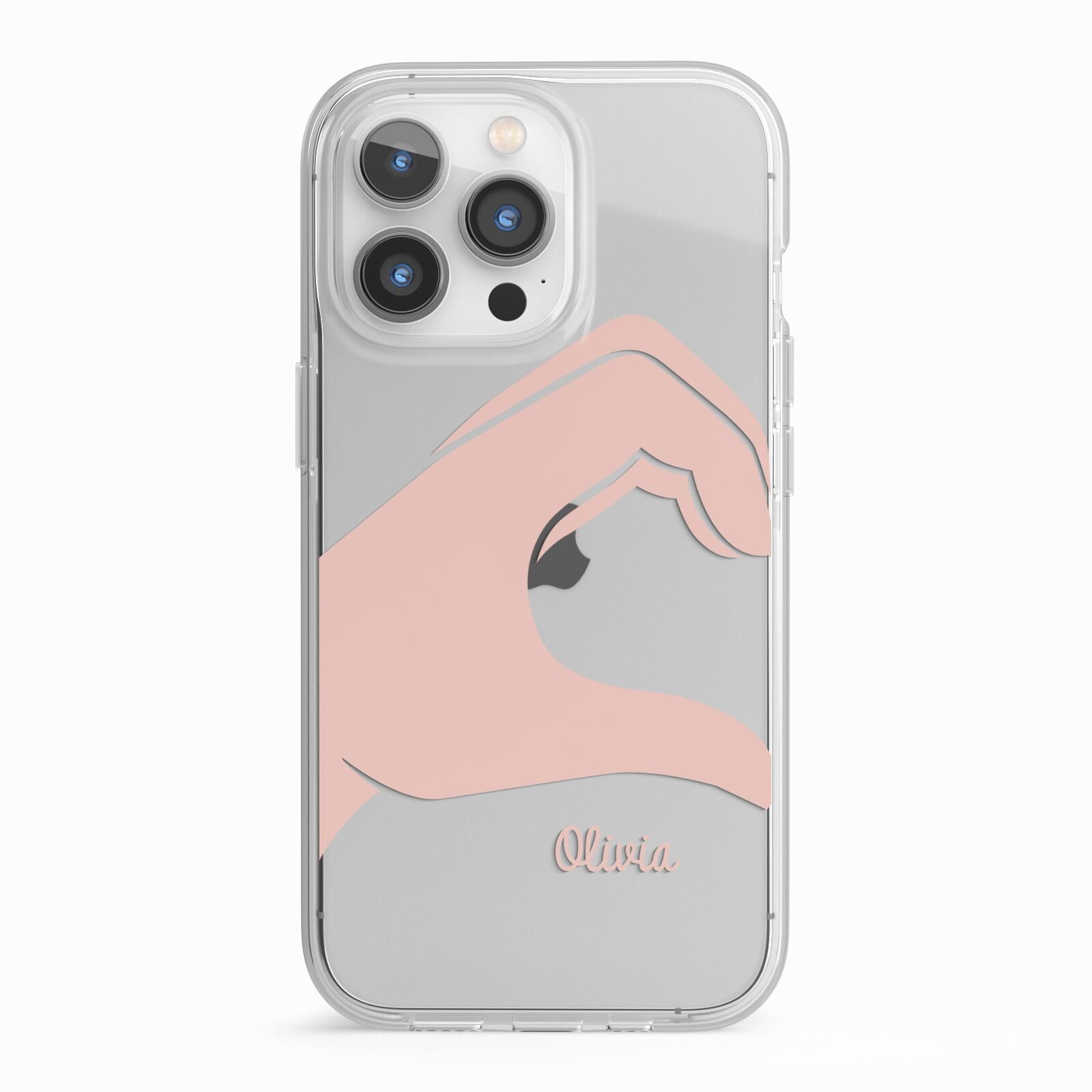 Left Hand in Half Heart with Name iPhone 13 Pro TPU Impact Case with White Edges