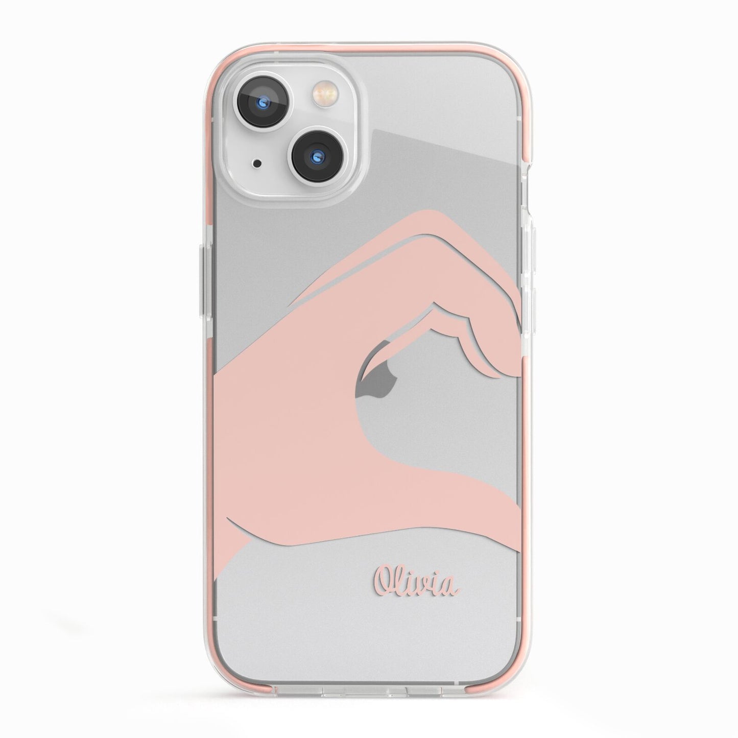 Left Hand in Half Heart with Name iPhone 13 TPU Impact Case with Pink Edges