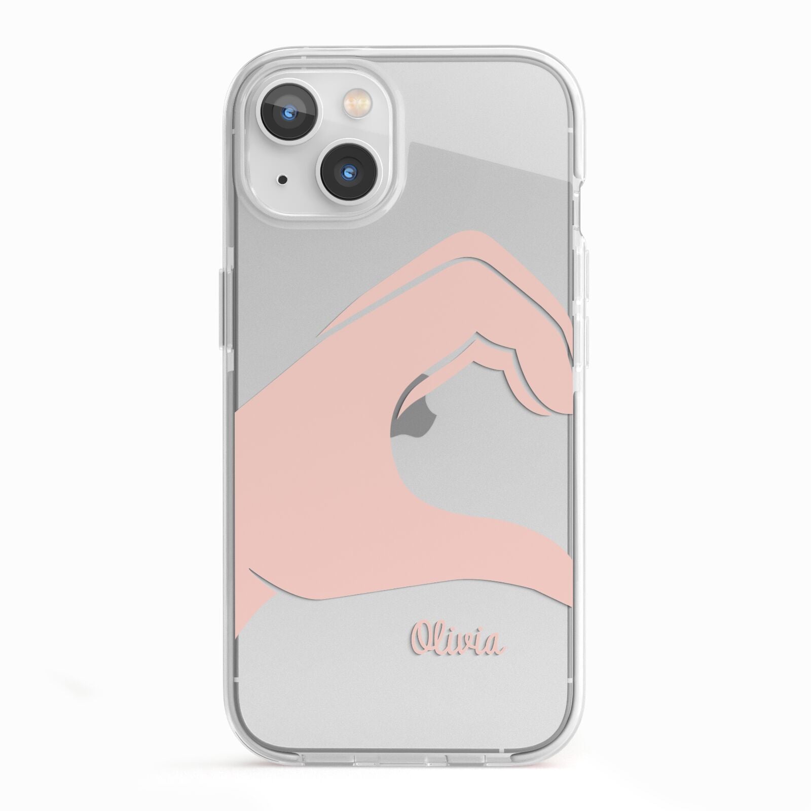 Left Hand in Half Heart with Name iPhone 13 TPU Impact Case with White Edges