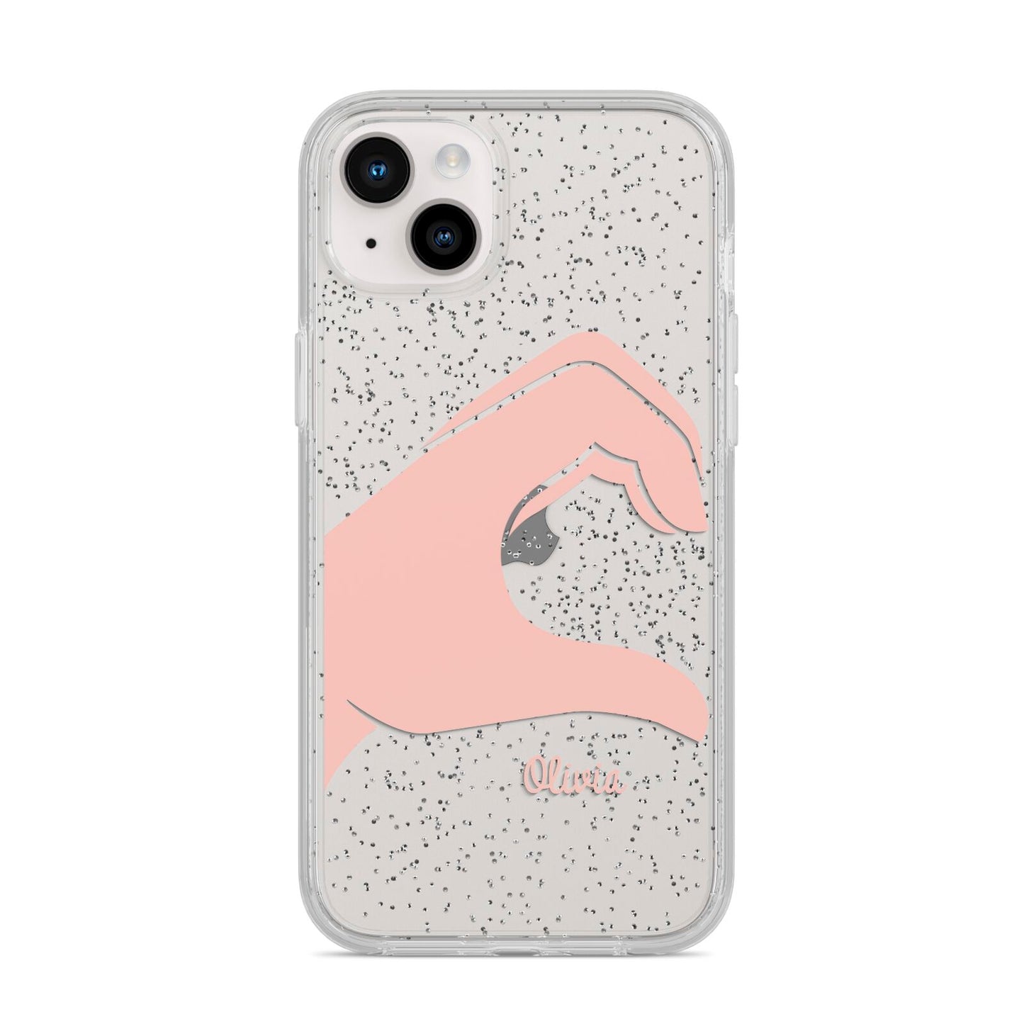 Left Hand in Half Heart with Name iPhone 14 Plus Glitter Tough Case Starlight