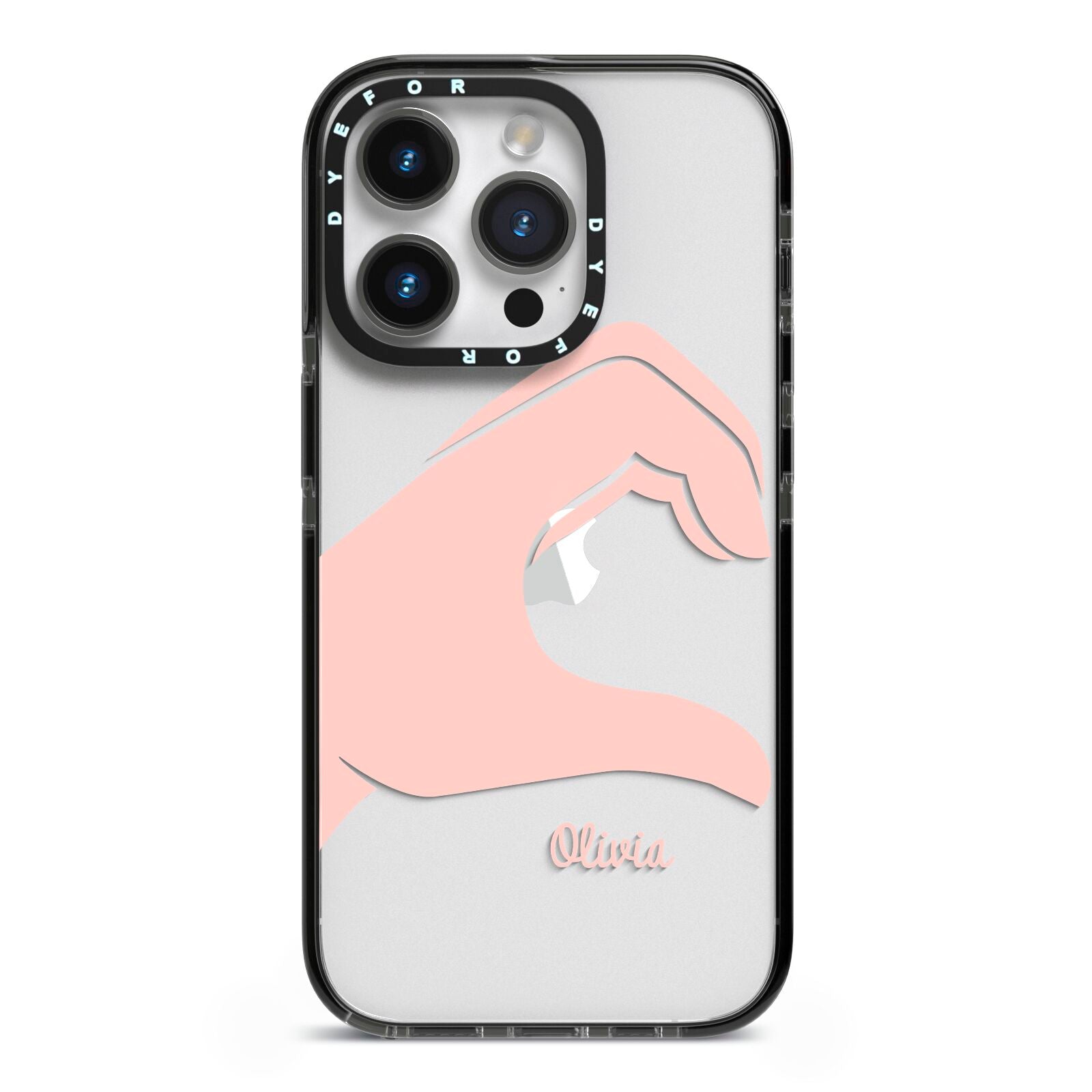 Left Hand in Half Heart with Name iPhone 14 Pro Black Impact Case on Silver phone