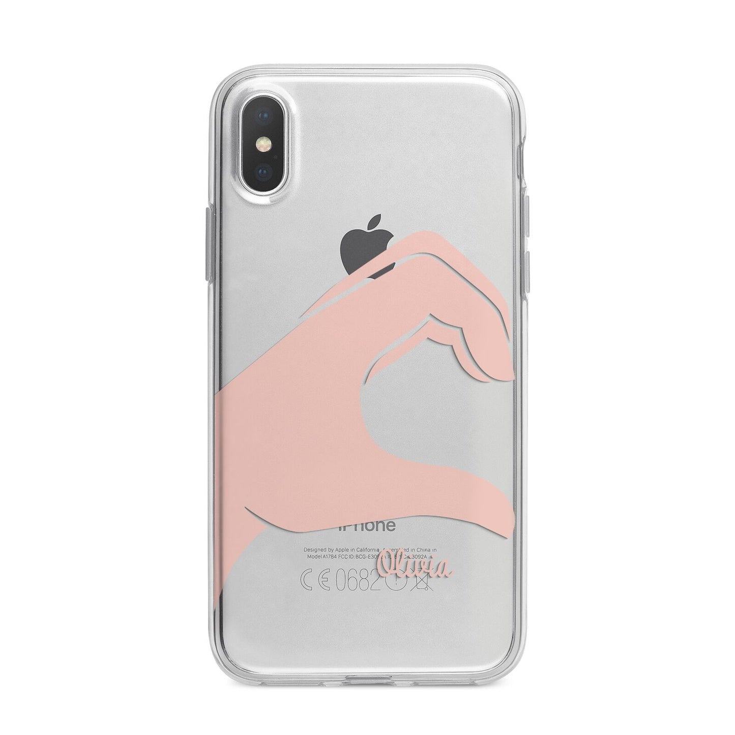Left Hand in Half Heart with Name iPhone X Bumper Case on Silver iPhone Alternative Image 1