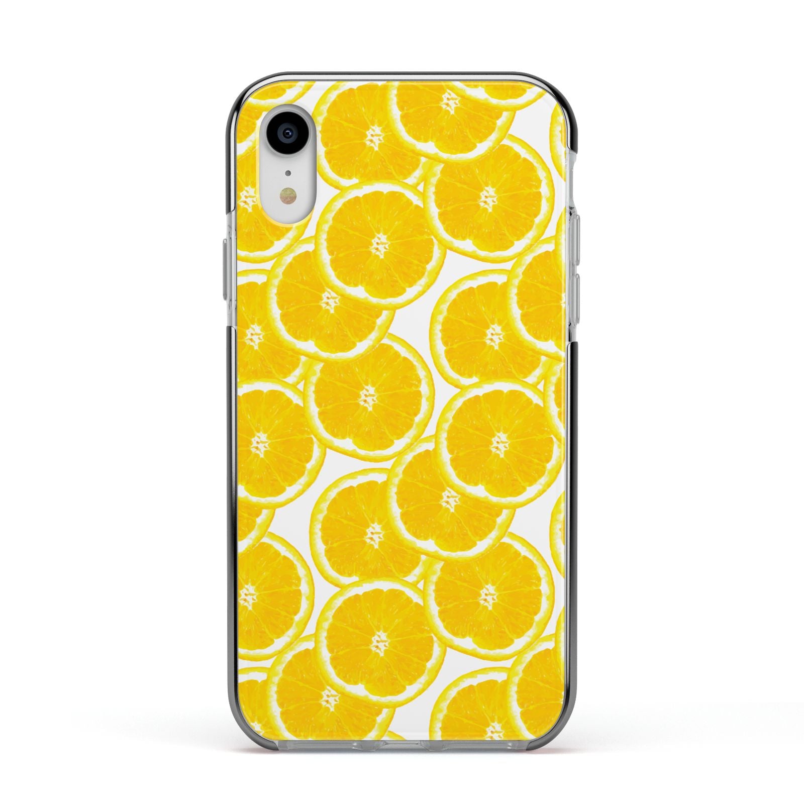 Lemon Fruit Slices Apple iPhone XR Impact Case Black Edge on Silver Phone
