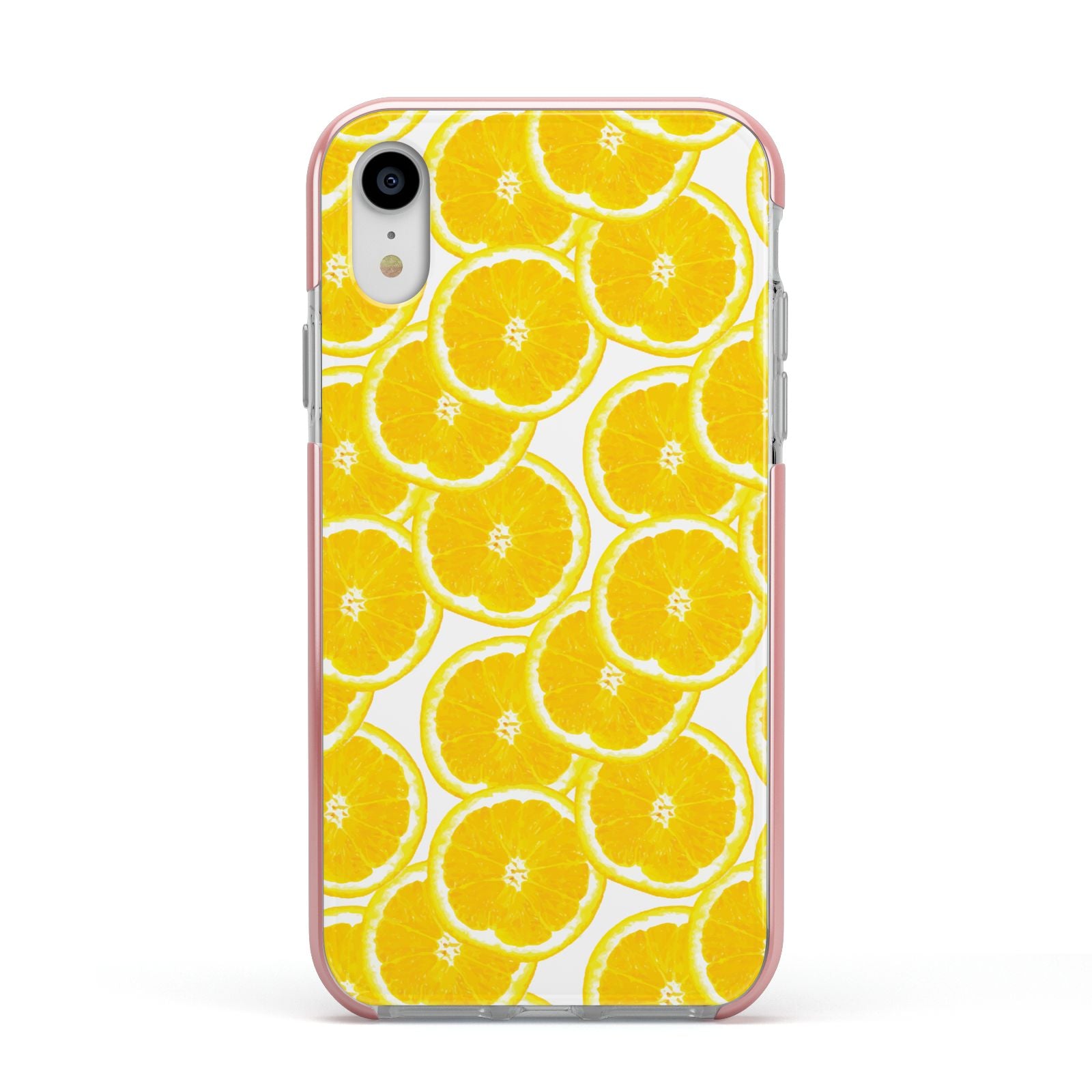 Lemon Fruit Slices Apple iPhone XR Impact Case Pink Edge on Silver Phone